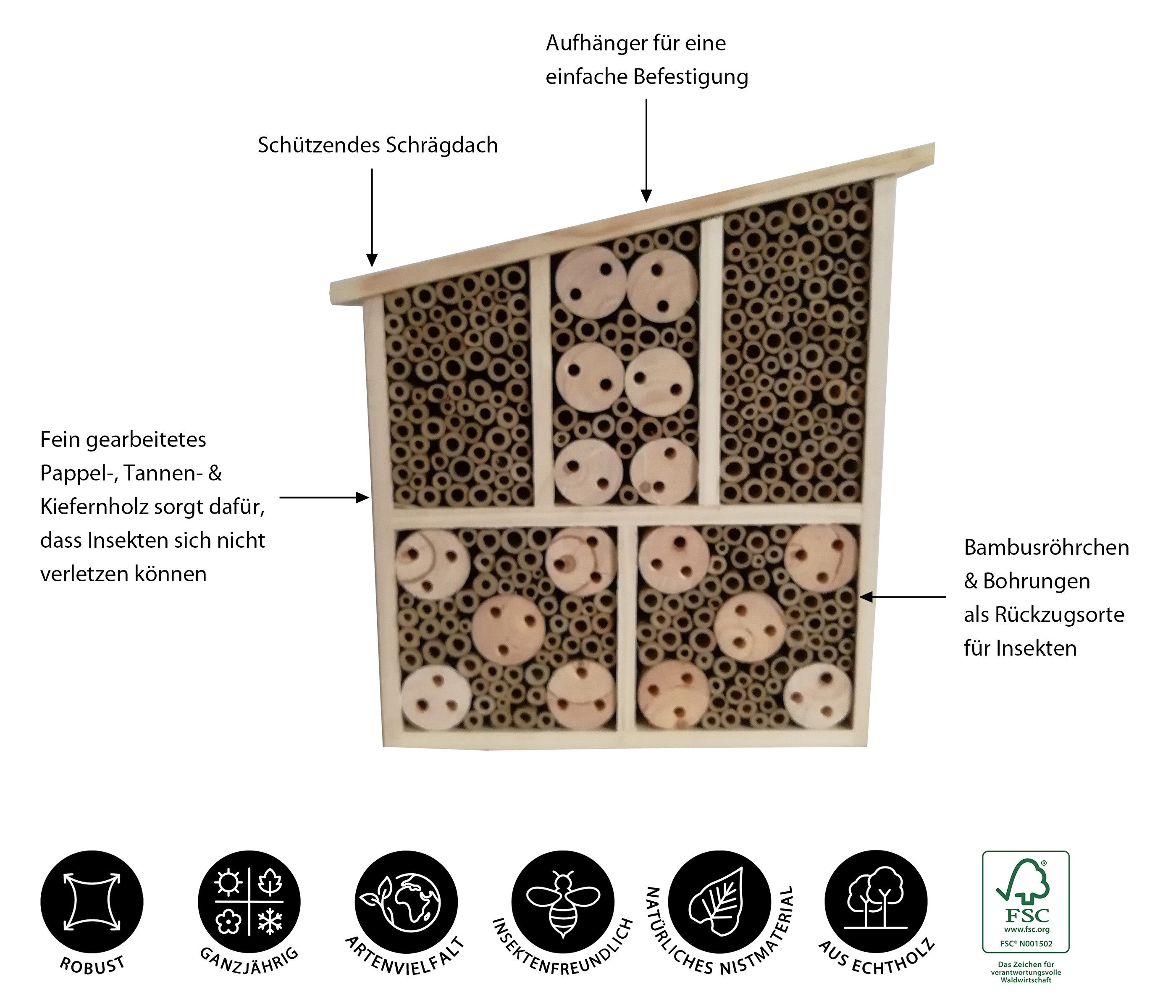 Dehner Insektenhotel Natura Premium Osmia, 32 x 9 x 30 cm, Schutz und Nistmöglichkeit für Wildbienen im eigenen Garten