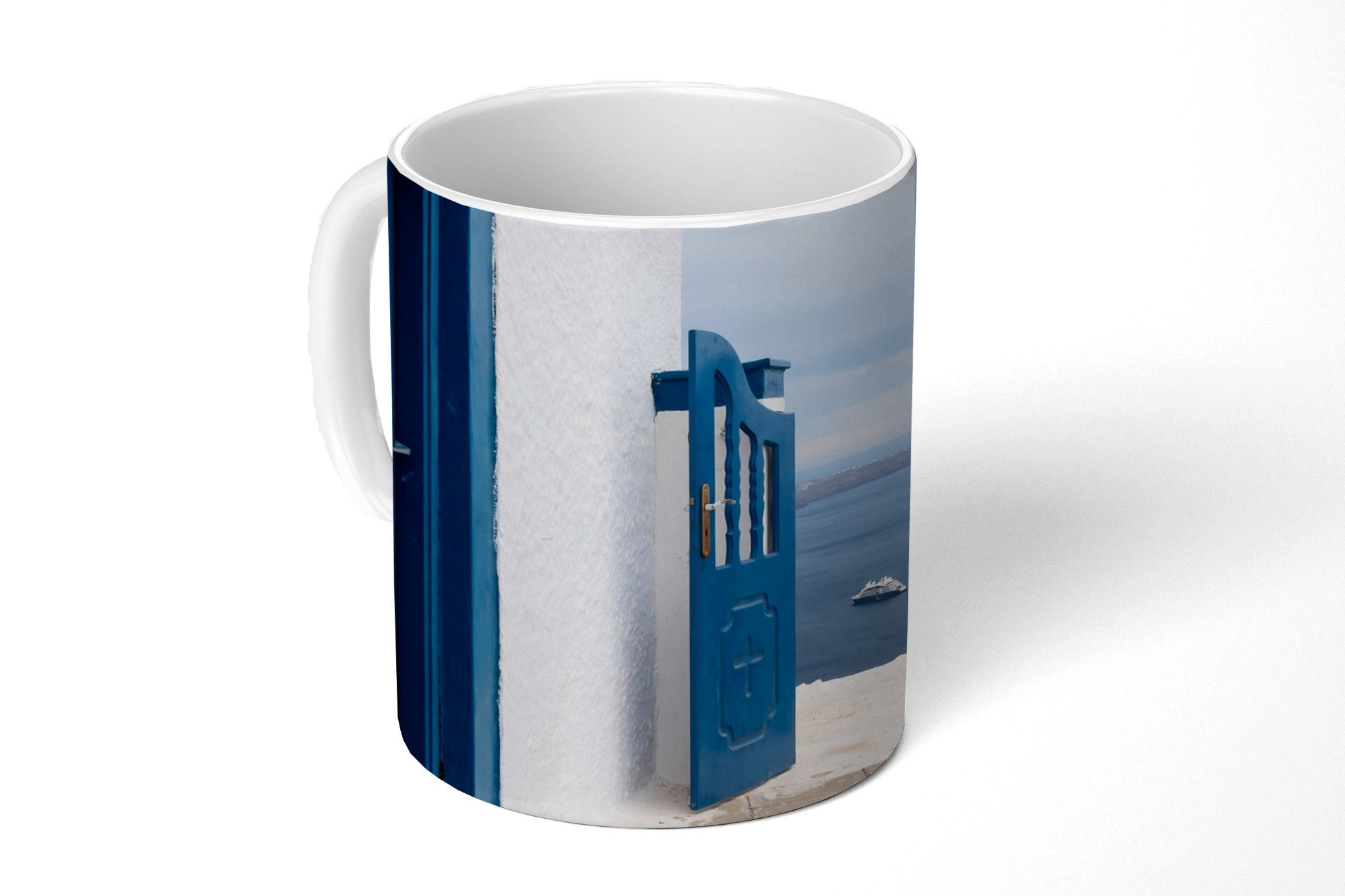 MuchoWow Tasse Tür - Blau - Weiß - Architektur, Keramik, Kaffeetassen, Teetasse, Becher, Teetasse, Geschenk