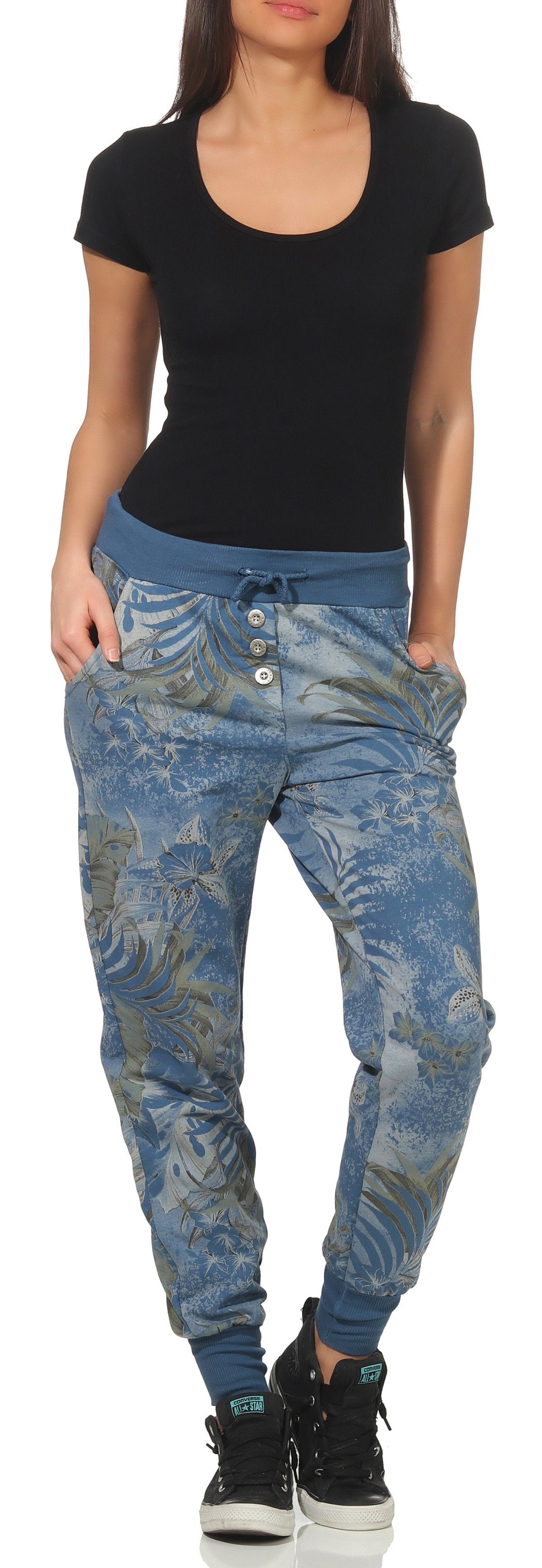 more malito fashion Jogginghose Jungelprint mit 83728 Sweatpants than jeansblau