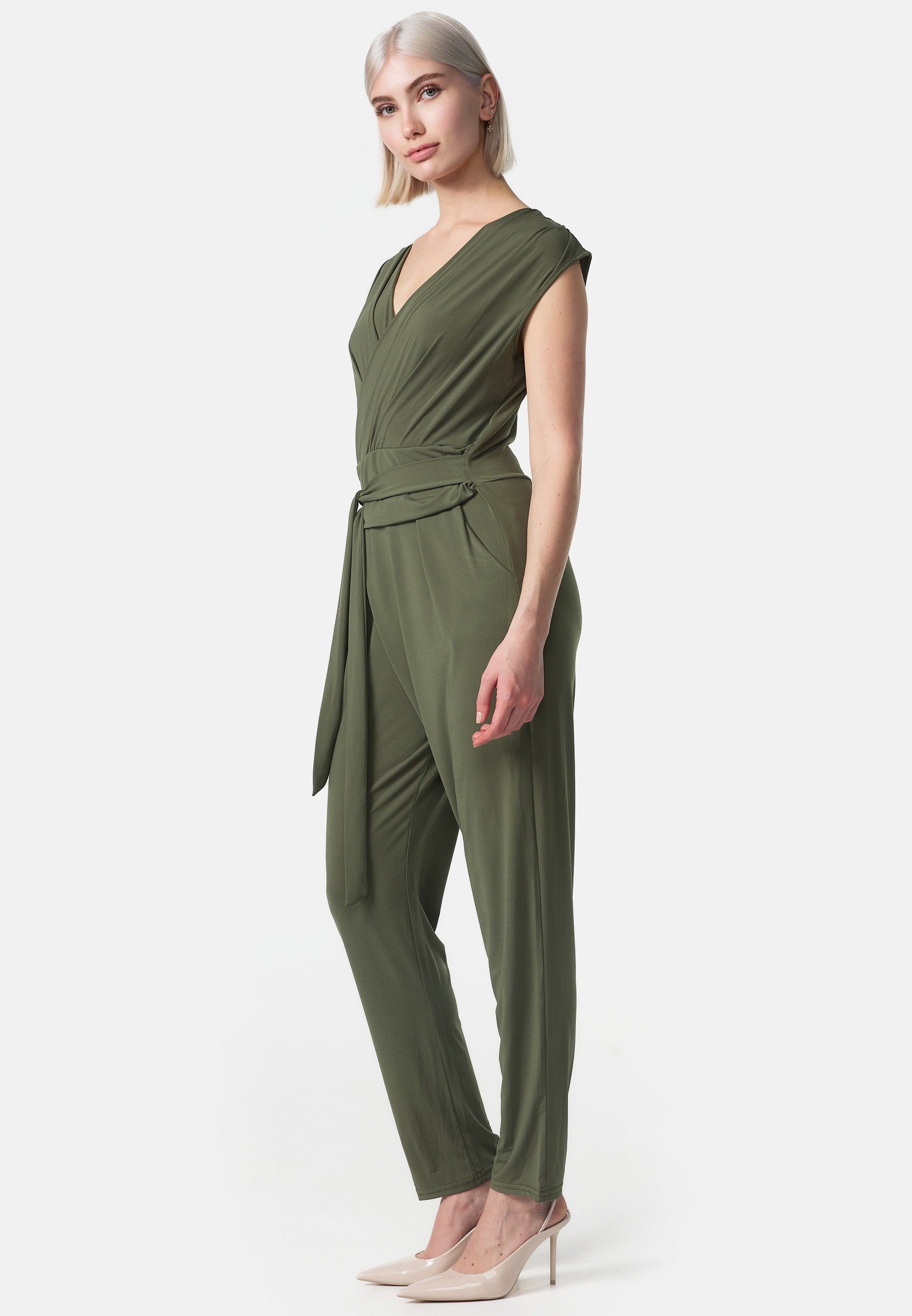 Olive mit Wickeloptik PM Einheitsgröße) SELECTED ohne Jumpsuit Overall PM-36 Bindegürtel Ärmel (Business