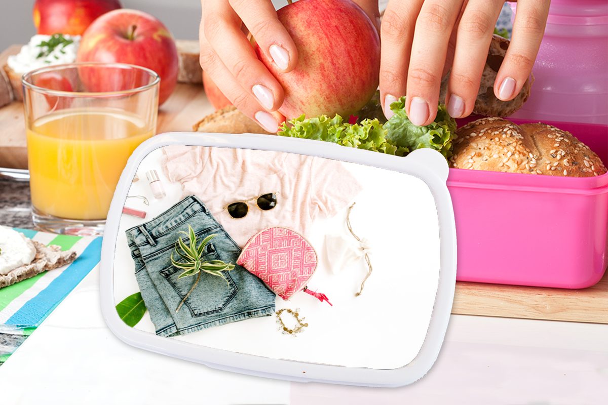 Hemd, Mädchen, - Brotdose Brotbox (2-tlg), Kunststoff, MuchoWow für Kunststoff Lunchbox - Kleidung Kinder, Snackbox, Erwachsene, Sonnenbrille rosa