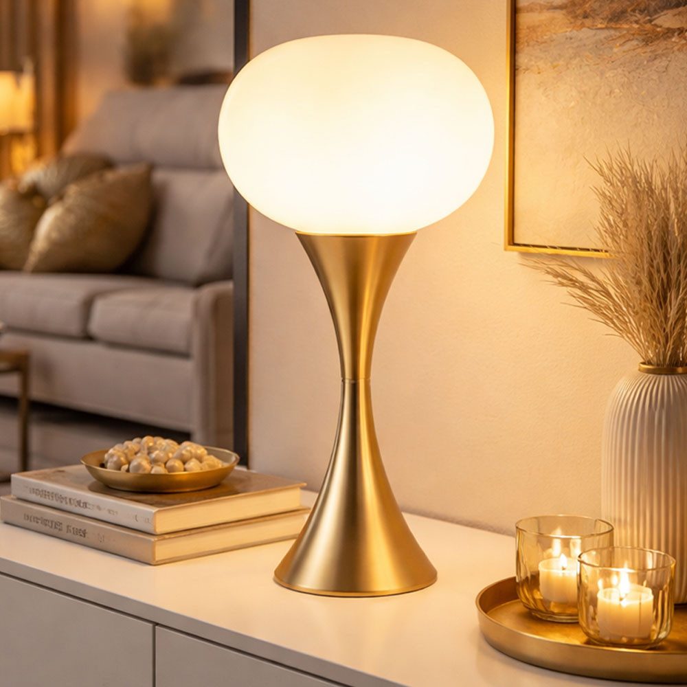 GLOBO LIGHTING LED Tischleuchte, Leuchtmittel inklusive, Warmweiß, Tischleuchte Tischlampe Wohnzimmerlampe messing Opalglas LED H36,9 cm