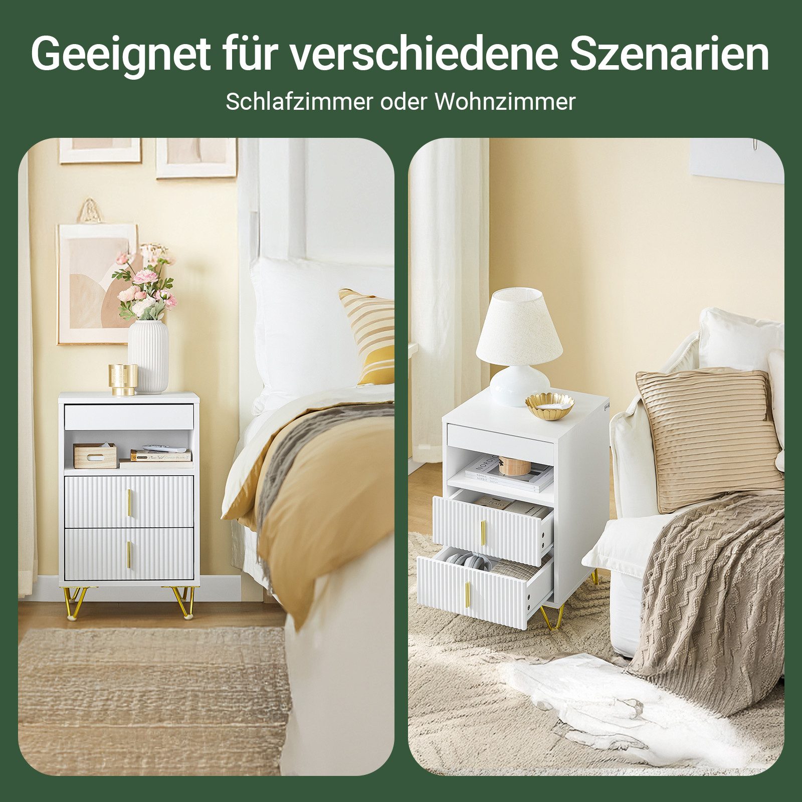 SoBuy Nachttisch FBT168, Nachtschrank schmal Beistelltisch Sofatisch, Nachttisch mit 3 Schubladen, offene Ablage für Schlafzimmer Wohnzimmer – Bild 4 von 5