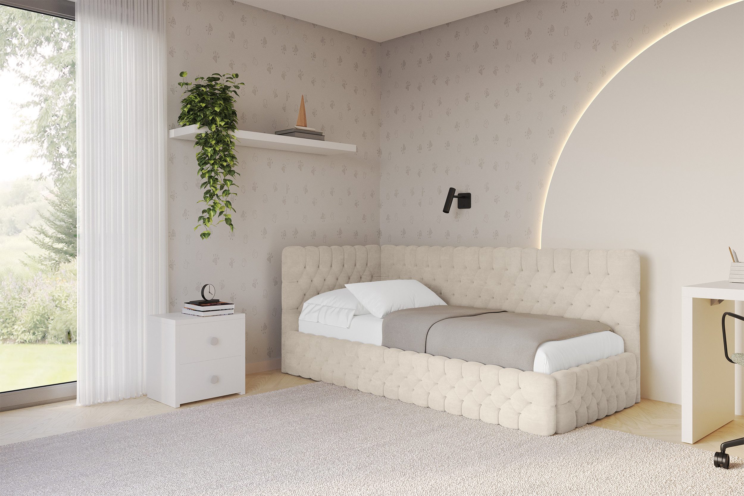 ALTDECOR Jugendbett MULY (Jugendbett mit Bettkasten und Lattenrost, Polsterbett ohne Matratze), Einzelbett mit Stauraum, Bett mit Kopfteil