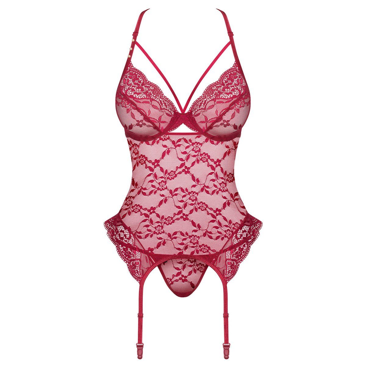 corset OB Ivetta & (L/XL,S/M) red - thong Corsage Obsessive