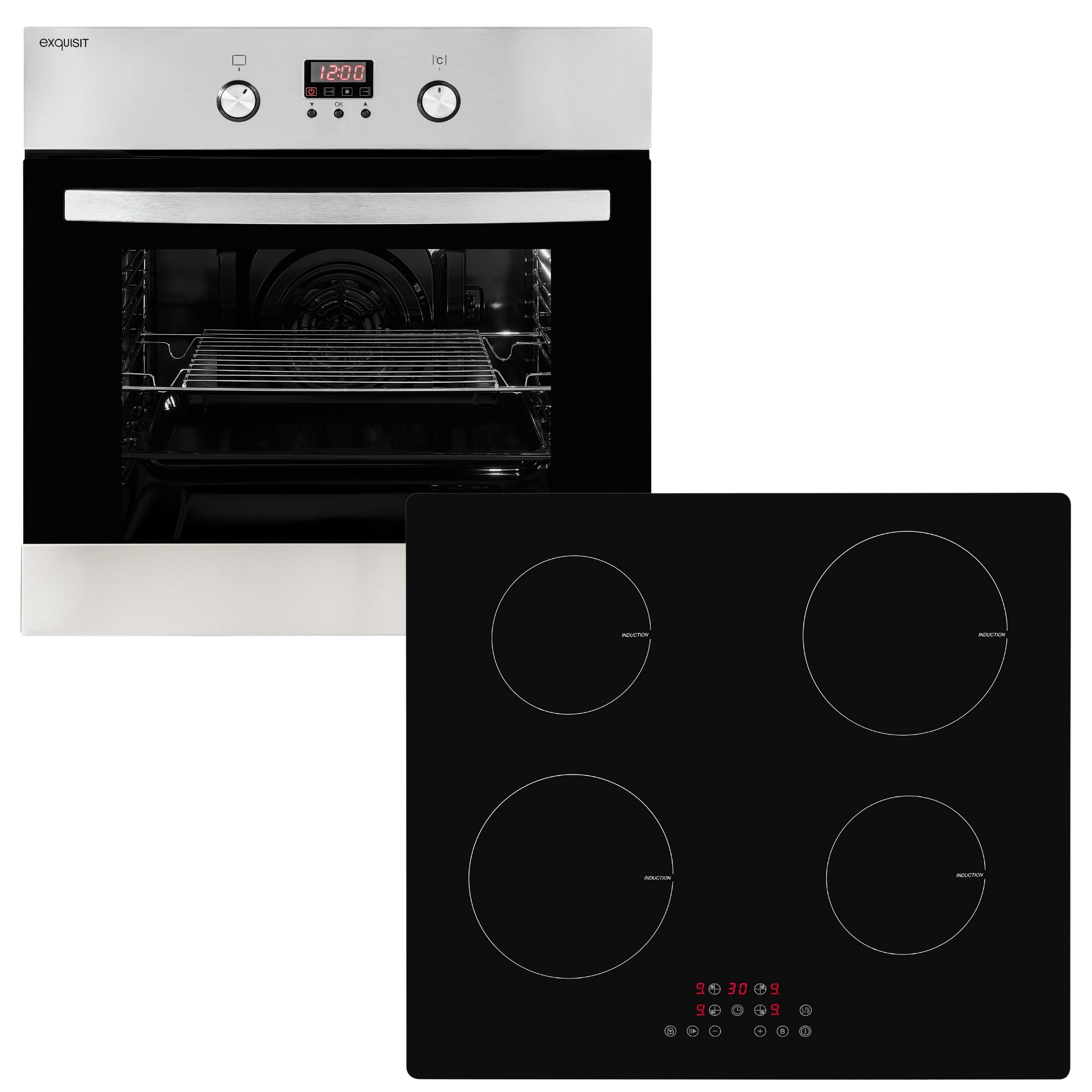 exquisit Backofen-Set BAKO65601H, autark einbaubar-Ofen mit Heißluft,Kochfeld mit Sensorbedienung