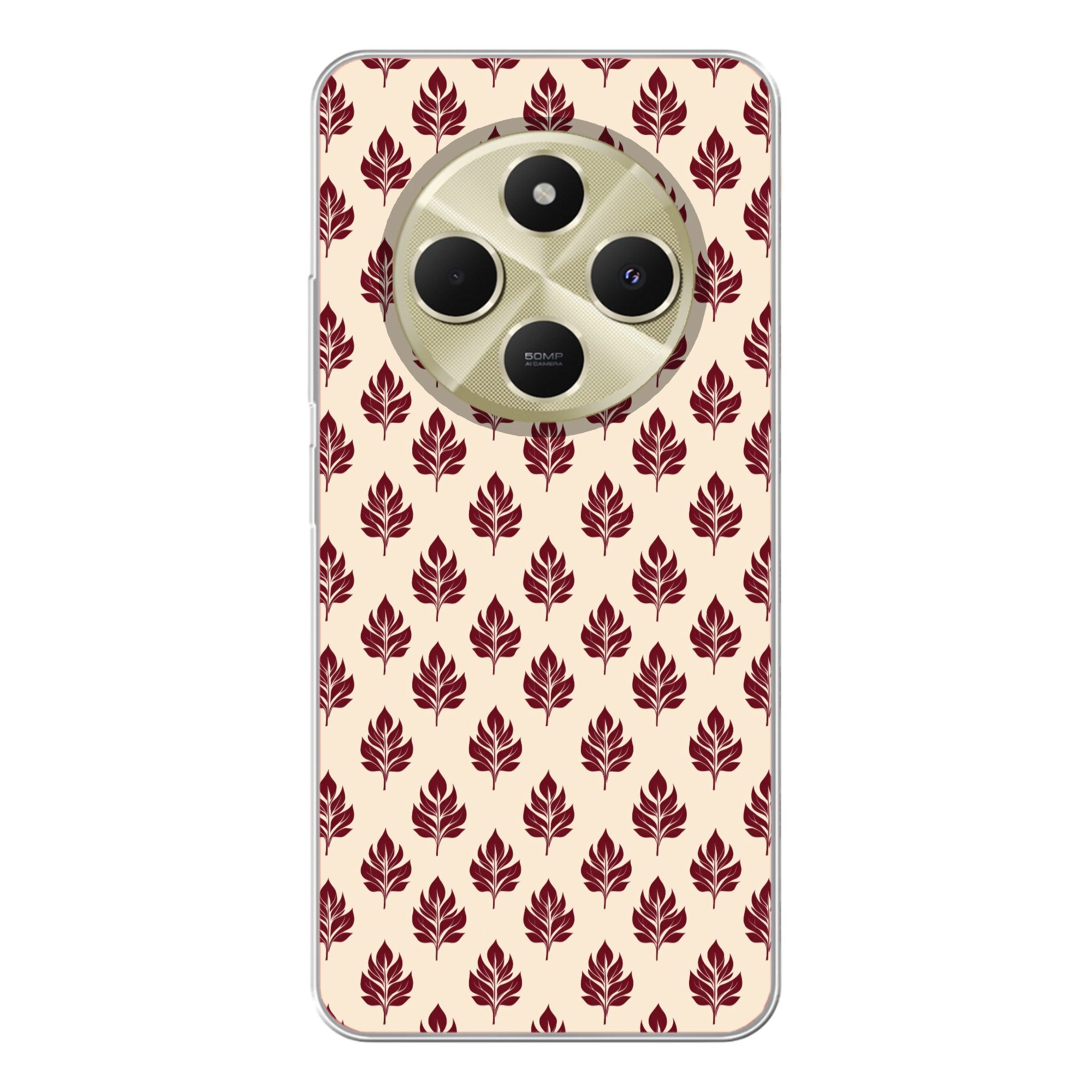 MuchoWow Handyhülle für Xiaomi Redmi 14C Botanisch - Muster - Bordeaux, Handy Case, Silikon, Bumper Case Dünn