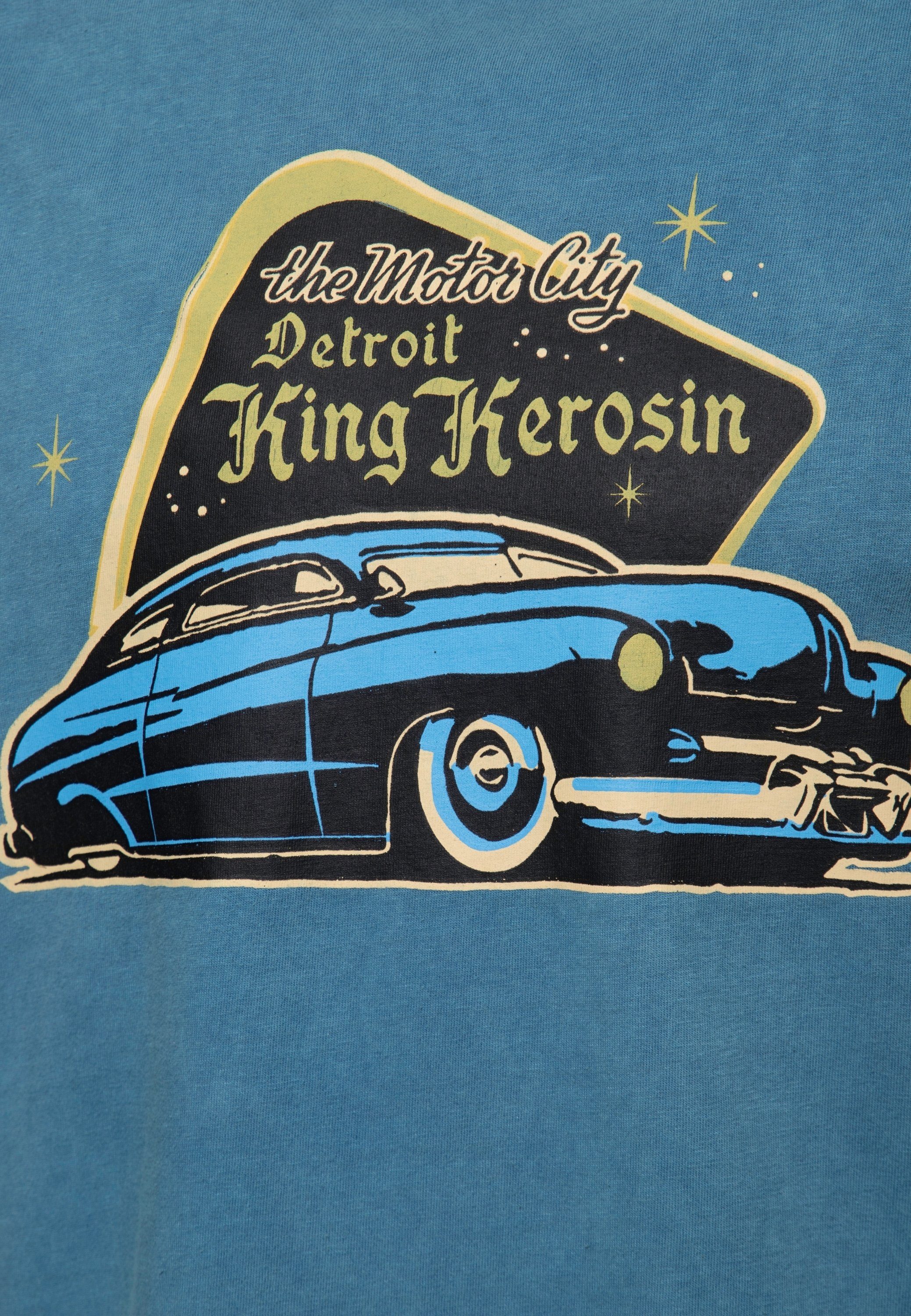 blau Greaser Detroit KingKerosin Print-Shirt Oil-Washed