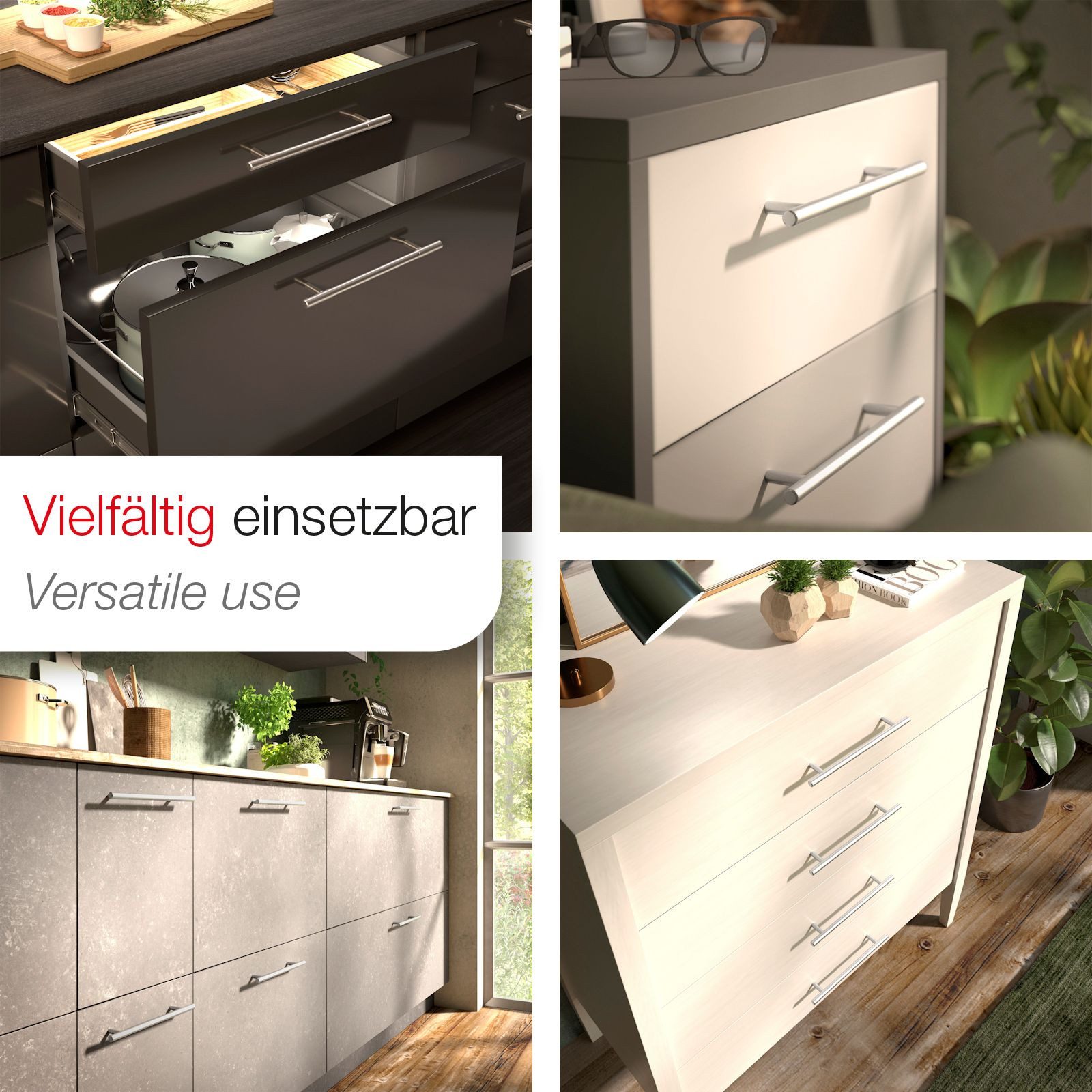 SO-TECH® Möbelgriff Stangengriff G14 echt Edelstahl massiv Ø 10 mm inkl. Schraub, Bohrlochabstand (BA) 96 mm gebürstet Schrankgriff – Bild 3 von 5