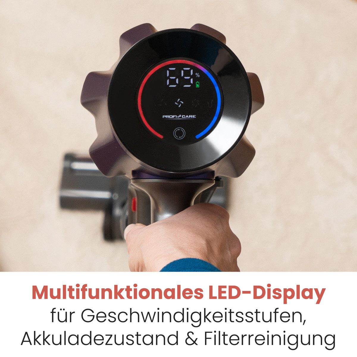 ProfiCare Akku-Bodenstaubsauger PC-BS 3148 A, Akku Staubsauger kabellos, beutellos, 22,2V Akku