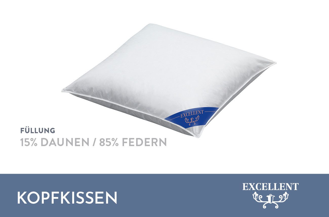 Excellent 3-Kammer-Kopfkissen Venedig, Füllung: weiße neue Daunen und Federn, Klasse I, 60% Daunen / 40% Federn (Außen), weiße neue Federn, Klasse I, 100% Federn (Innen), Bezug: feiner Daunen-Batist, 100% Baumwolle, Bauchschläfer, Rückenschläfer, Seitenschläfer, Spar-Set, 2-Tlg., Kopfkissen 40x80 & 80x80 cm, weich