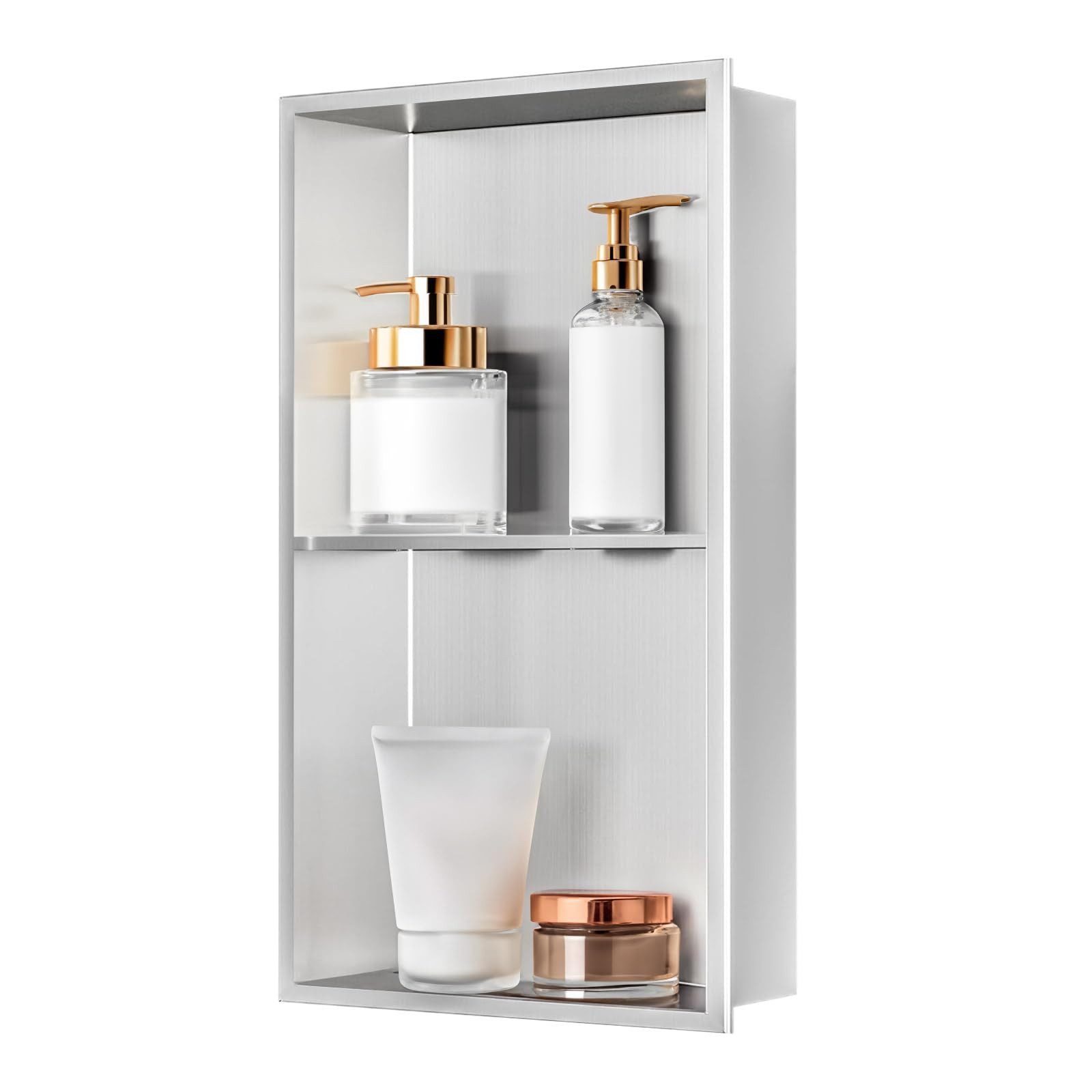 SaniteModar Duschwand Wandnische Dusche aus Edelstahl, Einbaunische für Badezimmer, Edelstahl, (1 tlg), Duschnische 30 × 60 × 10 cm, horizontal & vertikal montierbar