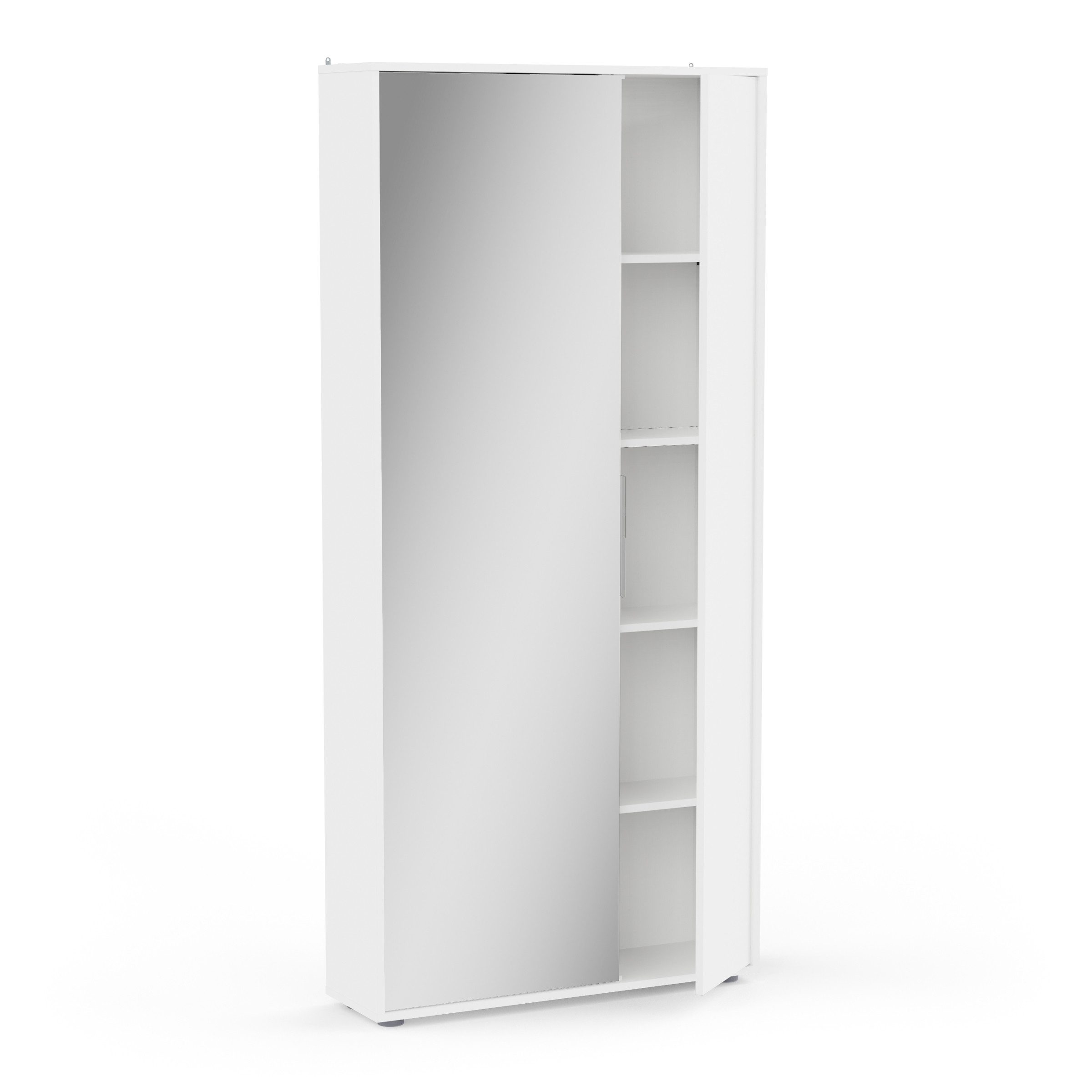 PREISBRECHER Schuhschrank EBONY weiß, 82,8x176,4x24 cm, 4 Böden, Glastür, Platz für 12 Schuhe