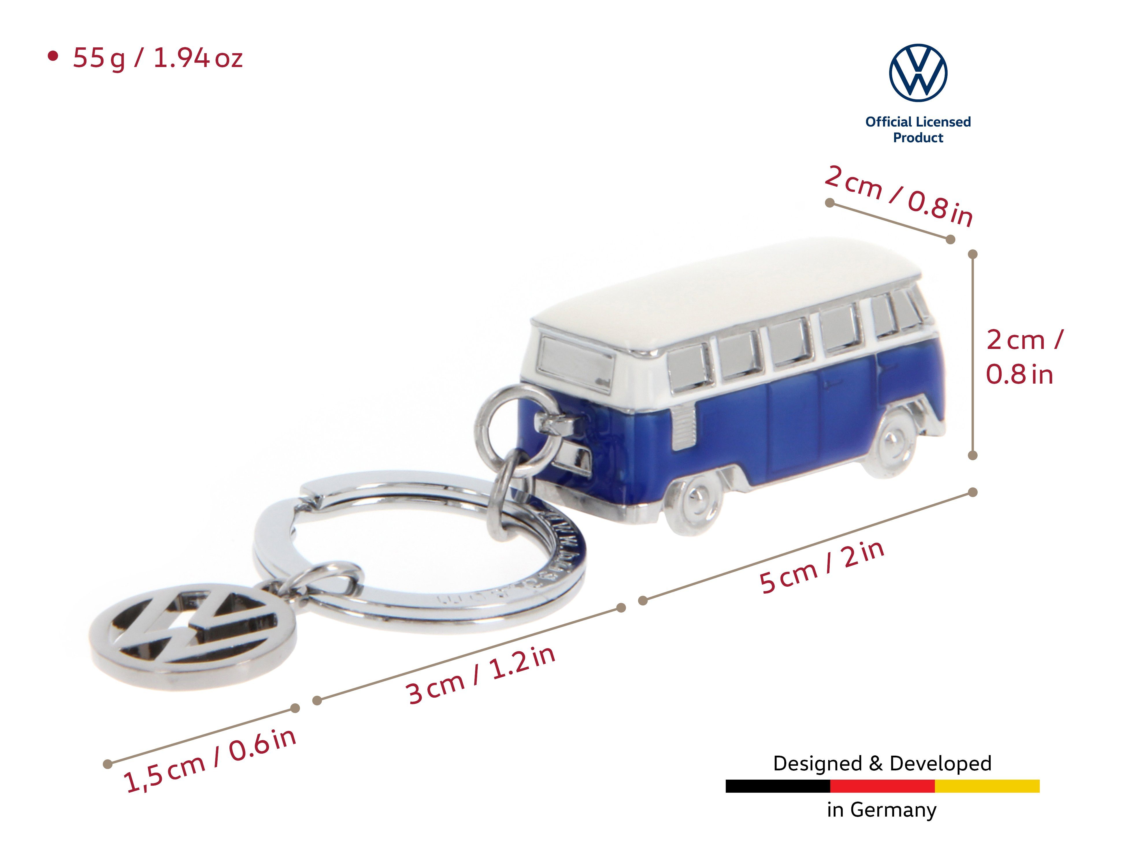 VW Collection by BRISA Schlüsselanhänger Volkswagen Schlüsselring im 3D T1 Bulli Bus Design (ein Stück, 3-tlg., für VW Fans), Emailliert/Vernickelt – Bild 3 von 5