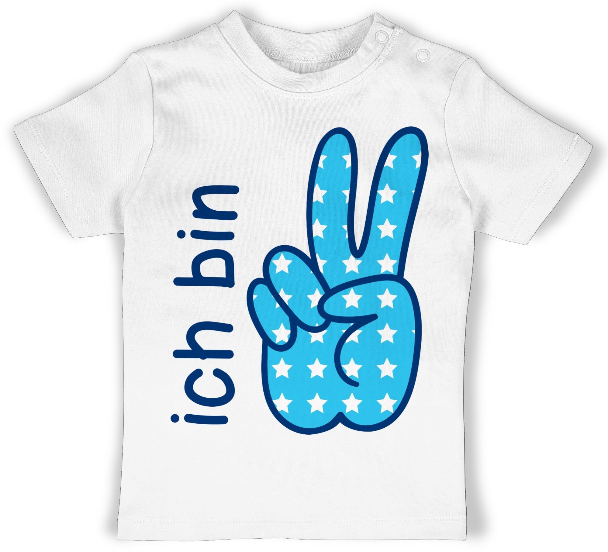 Shirtracer T-Shirt Ich bin zwei Weiß Zeichensprache 1 2. Geburtstag blau