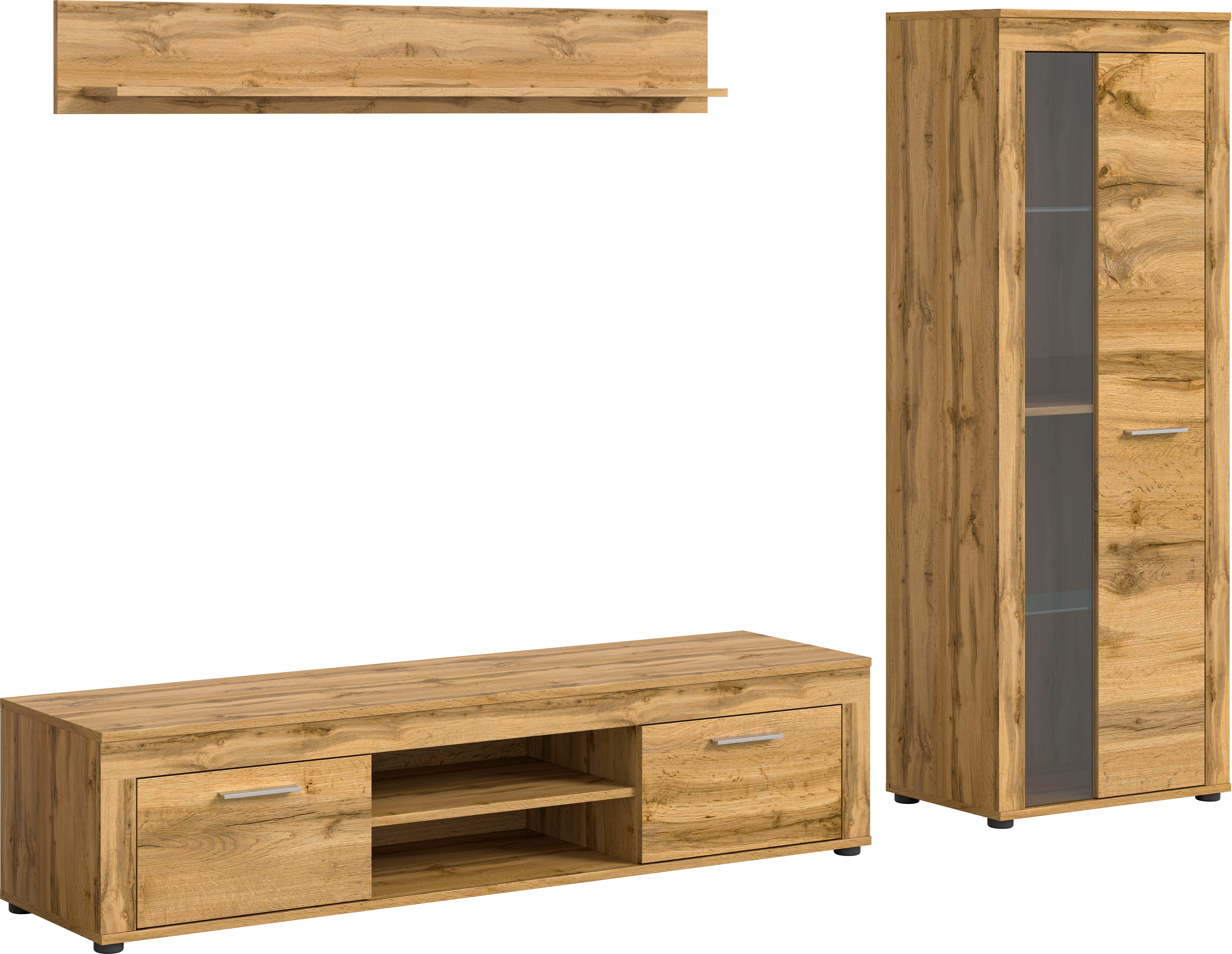OTTO home Wohnwand AOSTA, Breite 235cm, 3-teilige Wohn-Kombination, (3-St., bestehend aus: Lowboard, Wandboard, Vitrine), Wohnwand, Kombination, Anbauwand, Möbel Set, Schrankwand, Möbel Kombi