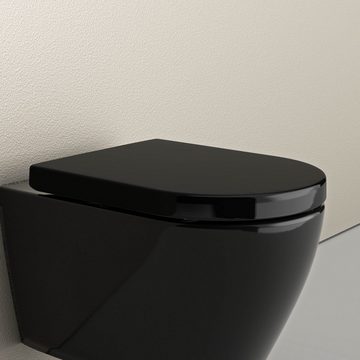 Bernstein WC-Sitz U1002 (Komplett-Set, inkl. Befestigungsmaterial), schwarz / D-Form / Absenkautomatik / LED Licht / abnehmbar / Duroplast