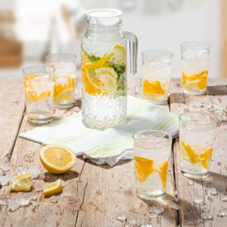 Haushalt International Wasserkaraffe Wasserkaraffe-Set aus Glas, 1200ml inkl. 6 Trinkgläser, (1-tlg)