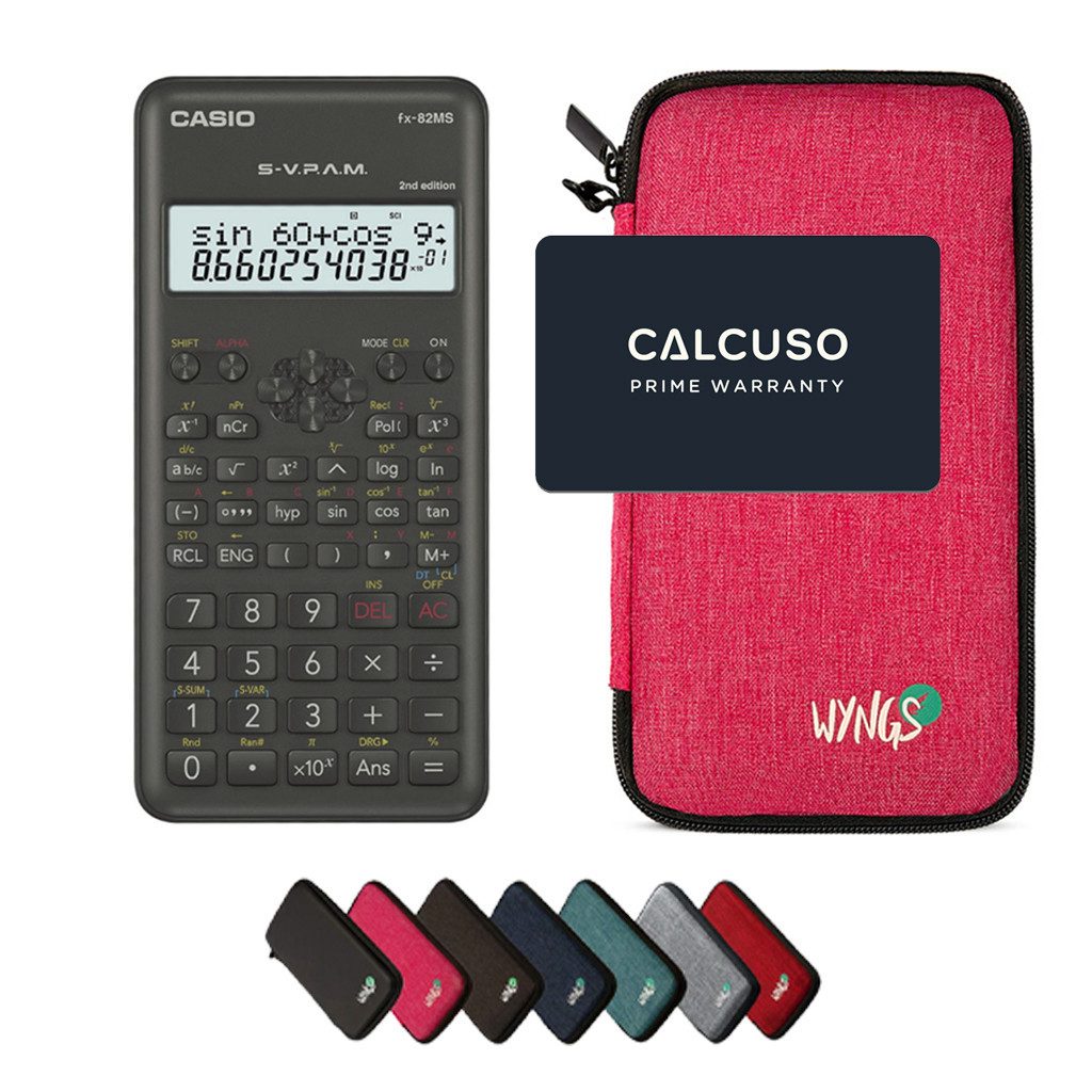CASIO Taschenrechner fx-82MS 2nd edition inkl. WYNGS Schutztasche Pink