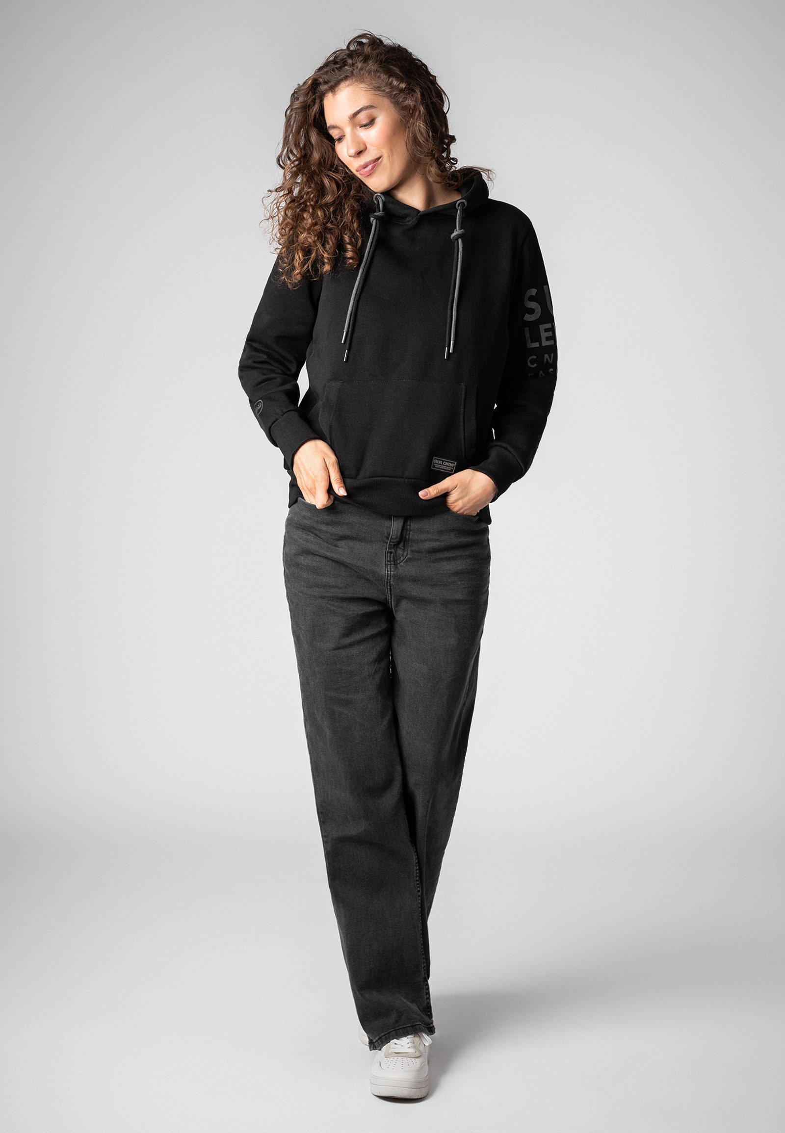 SUBLEVEL Kapuzenpullover Damen Hoodie mit auffälligen Prints auf Ärmel und Sweater, Kapuzensweatshirt mit Kängurutasche, mit Kapuze