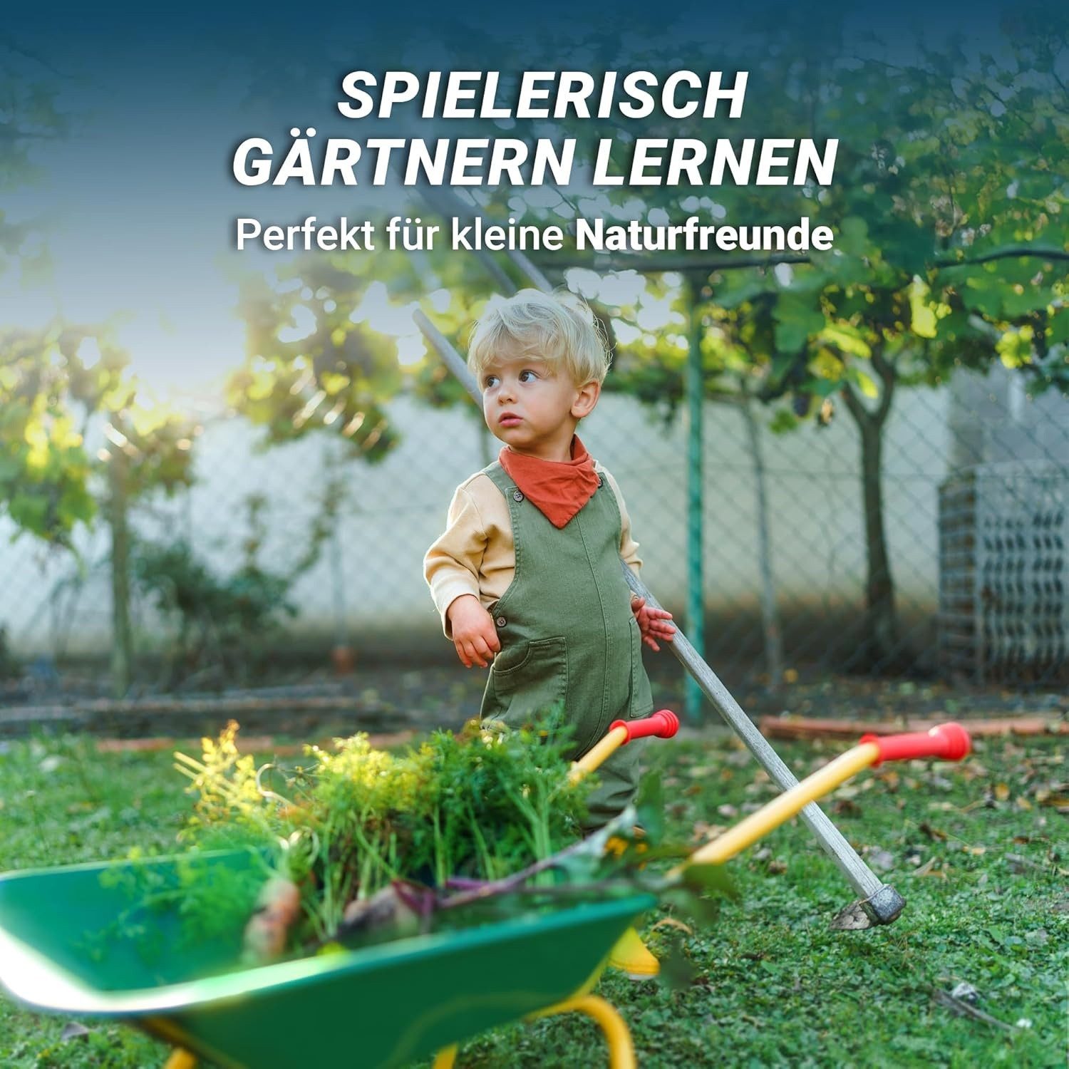 Play Fun Schubkarre Kinderschubkarre aus Metall, Traglast: 50 kg - geeignet für Sand, Laub und Gartenmaterial