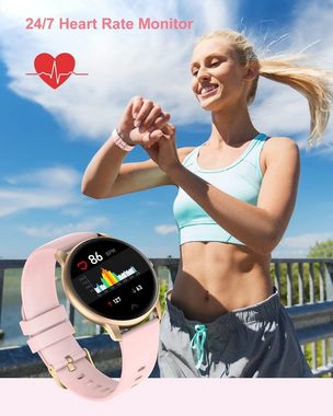GRV Smartwatch (1,28 Zoll, Android iOS), Damen fitnessuhr mit herzfrequenzmessung schrittzähler schlafmonitor