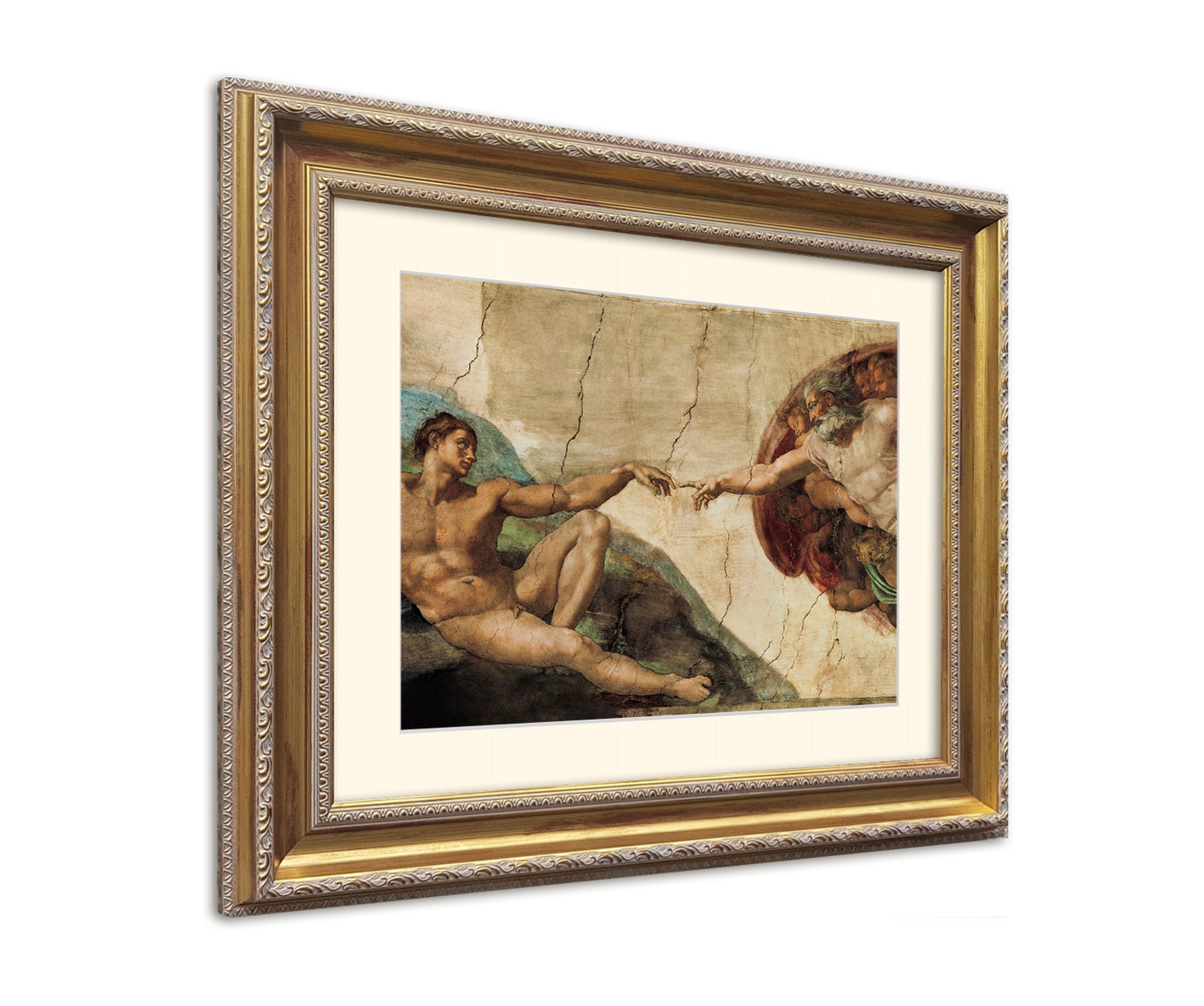 / Bild artissimo gerahmt Poster Wandbild, La Bild Michelangelo: Adamo / Rahmen Hände mit / Rahmen Creatione 63x53cm Michelangelo die mit