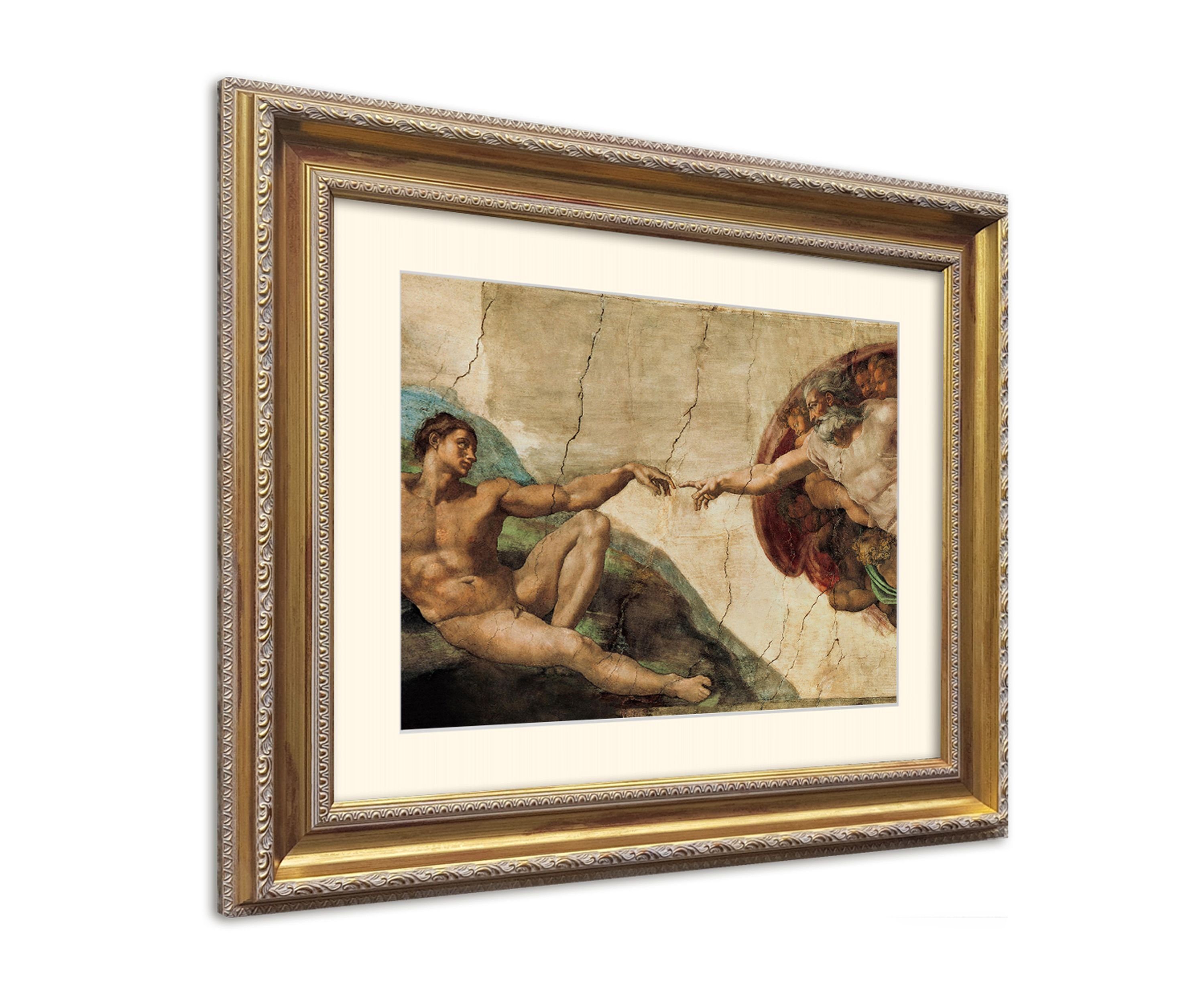 La / mit / 63x53cm Bild die Hände Rahmen mit Creatione Michelangelo: Rahmen Michelangelo Wandbild, artissimo Adamo Poster gerahmt / Bild