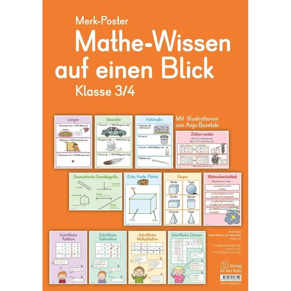 Verlag an der Ruhr Poster Merk-Poster Mathe-Wissen auf einen Blick Klasse 3/4