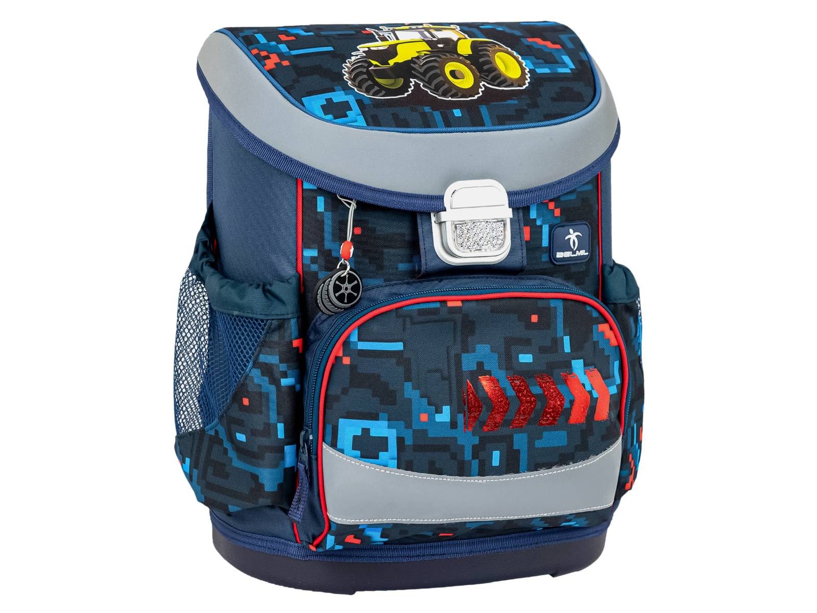Belmil Schulranzen Mini Fit 2026 (Set, 4-tlg., mit Sportbeutel, Federtasche, Schlamper, Brustgurt), 4tlg. Set ab 1. Klasse, Grundschule, Einschulung, Trecker, Jungen