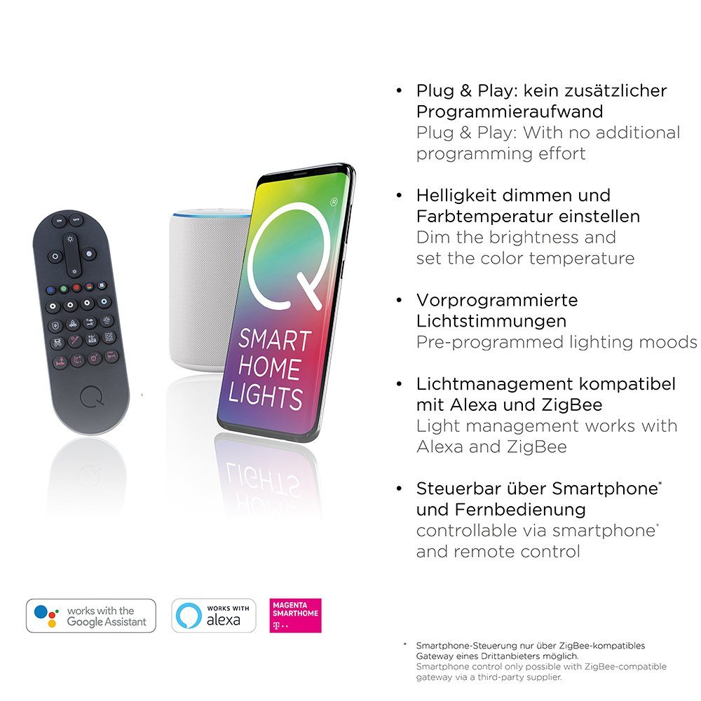 LED-Leuchte with CCT, Q-PIATO Neuhaus Leuchtmittel, Home, LED Home, Fernbedienung Memoryfunktion, Paul Works Smart APP, RGB, Alexa, Smarte Dimmfunktion, Smart mit Wandleuchte