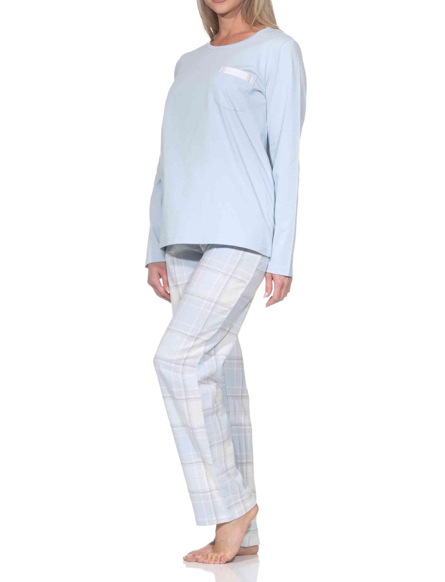 Normann Pyjama Normann Damen Schlafanzug lang Pyjama mit Flanell Schlafhose – Bild 2 von 4