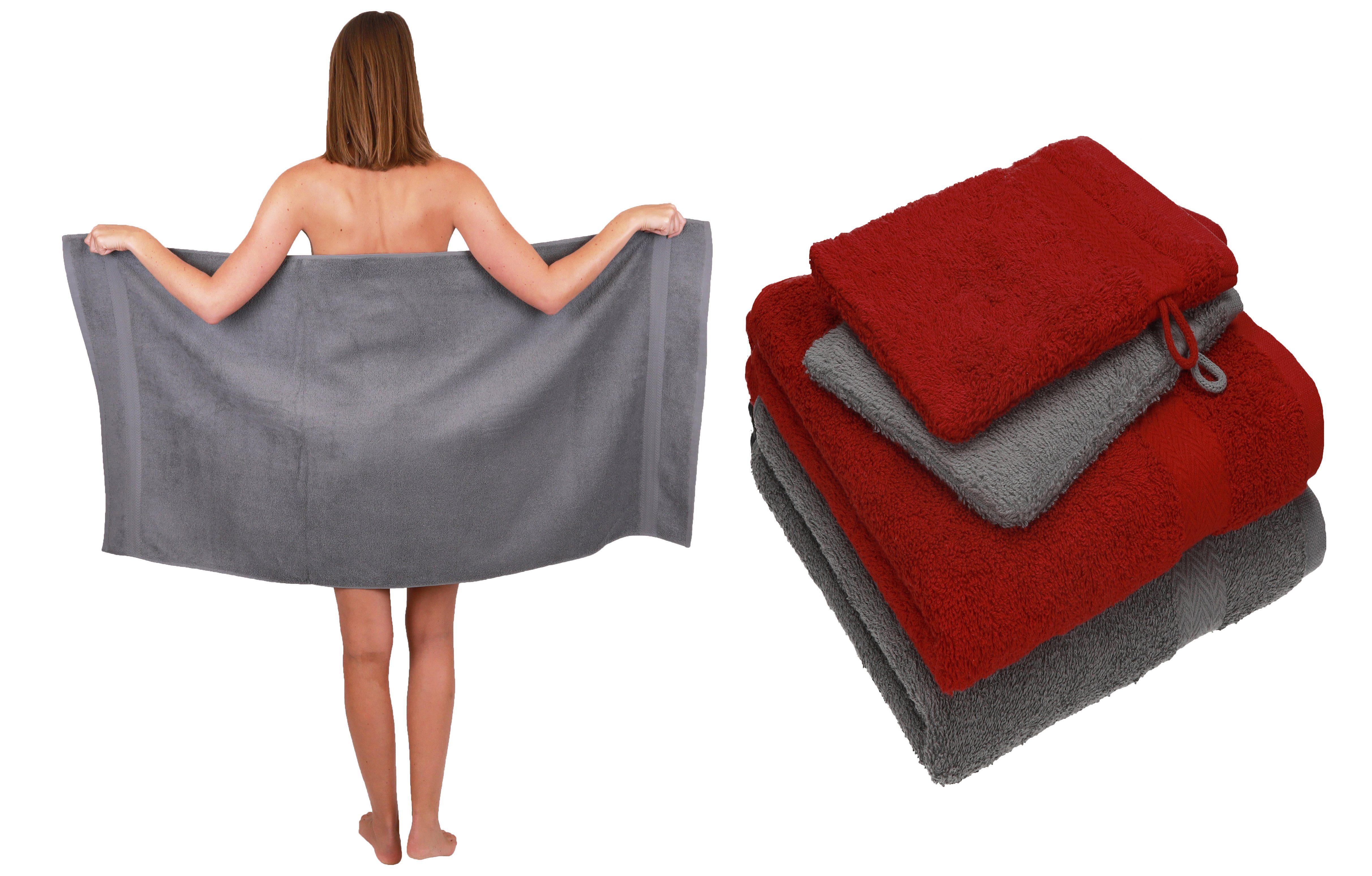 Betz Handtuch Set 5 TLG. Handtuch Set Single Pack 100% Baumwolle 1 Duschtuch 2 Handtücher 2 Waschhandschuhe, Baumwolle, (5-tlg) rubinrot