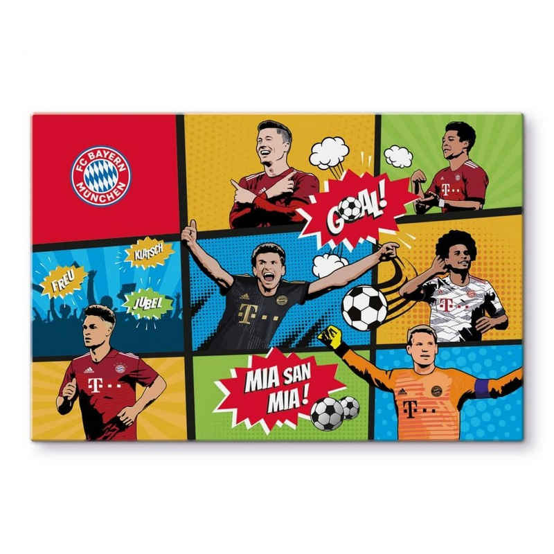 FC Bayern München Gemälde Fußball Glasbild Modern FC Bayern München Pop Art Comic, Sportverein Deko Bilder