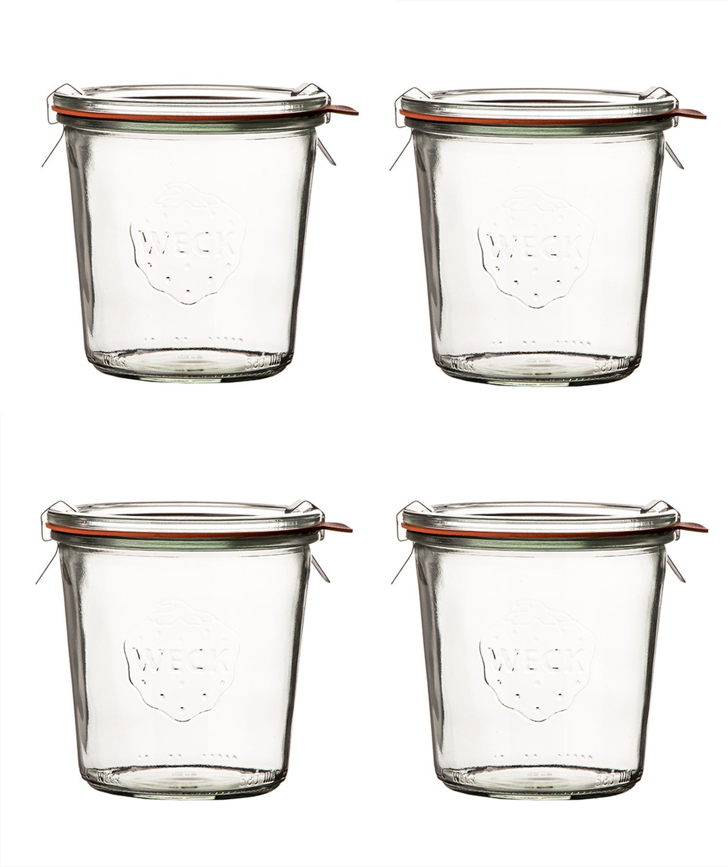 WECK Einmachglas Sturzgläser 500ml Einweckgläser Glas. Metall, (4-tlg) Komplett Set, Gummi