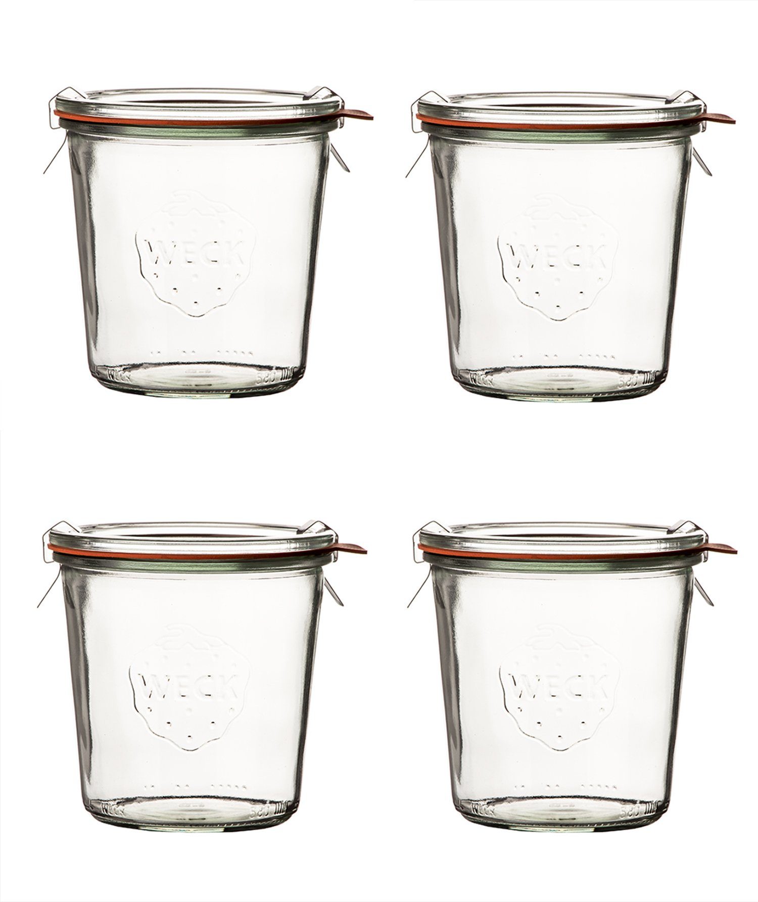 WECK Einmachglas Sturzgläser 500ml Einweckgläser Komplett Set, Glas, (4-tlg), Einweckglas, Sturzglas