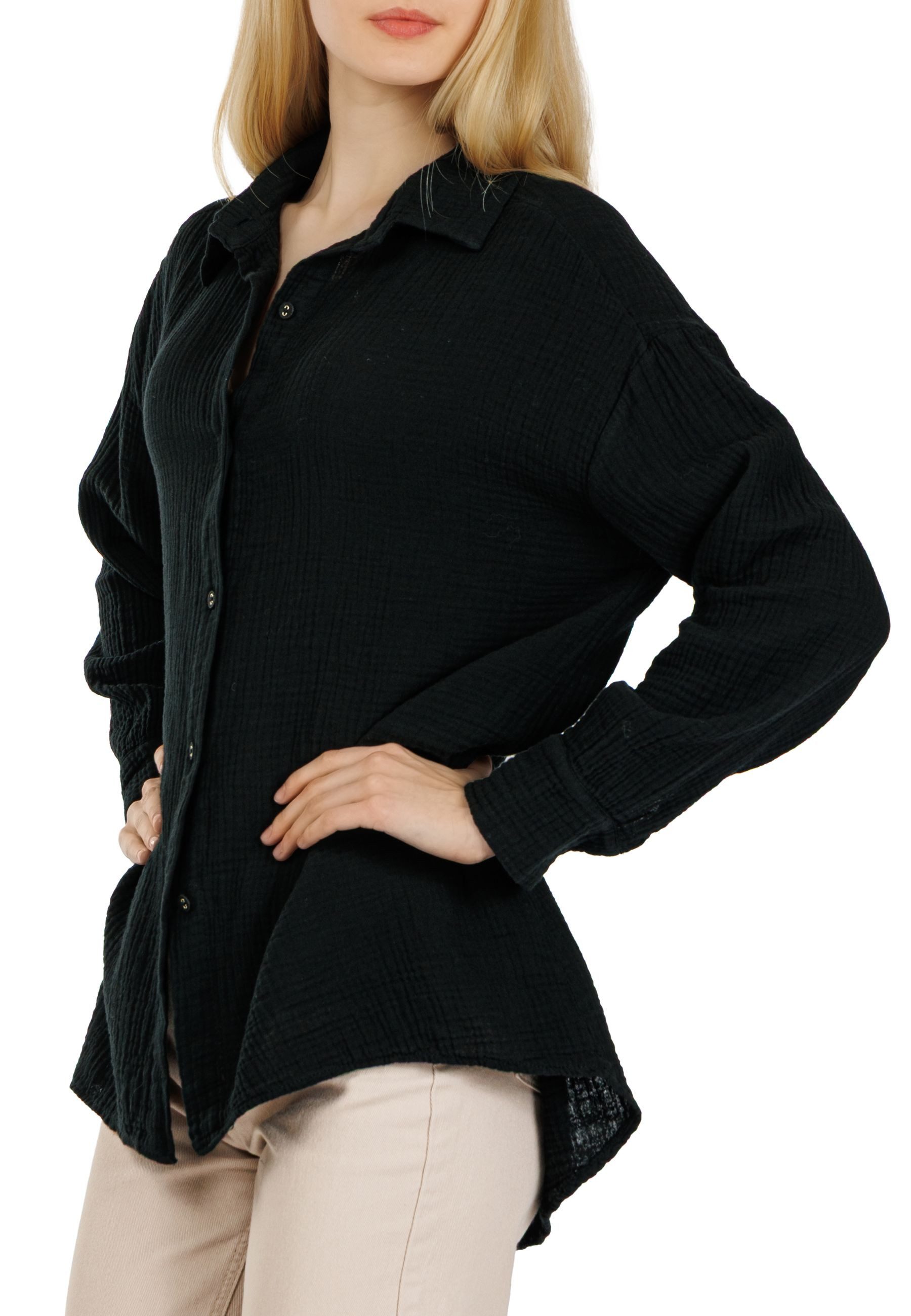 Hemdbluse Damen Musselin Oversize Bluse 100% Baumwolle Made in Italy - BLU028