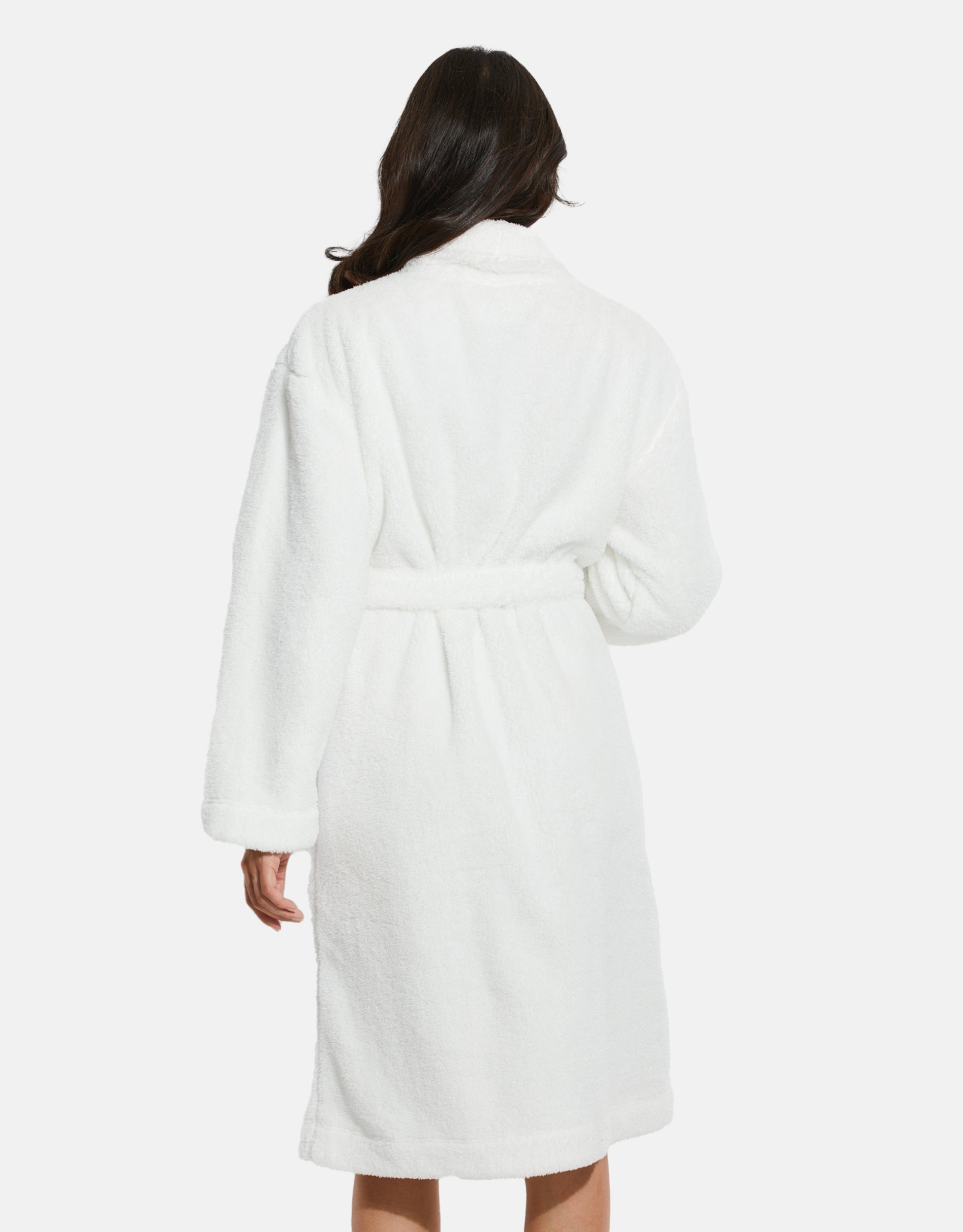 Damenbademantel Schnürverschluss Weiß Robert Threadbare Robe, Polyester, Midilänge, THB
