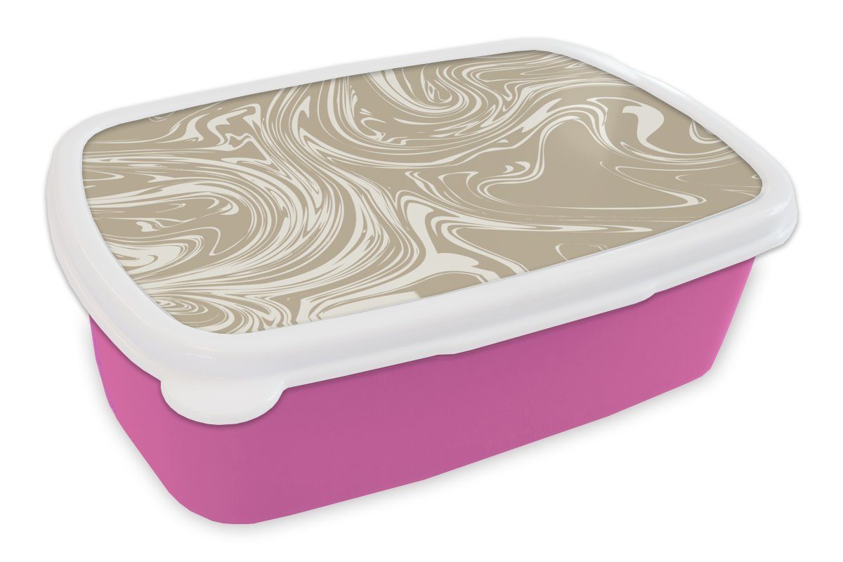 MuchoWow Lunchbox Marmor - Weiß - Creme, Kunststoff, (2-tlg), Brotbox für Erwachsene, Brotdose Kinder, Snackbox, Mädchen, Kunststoff rosa