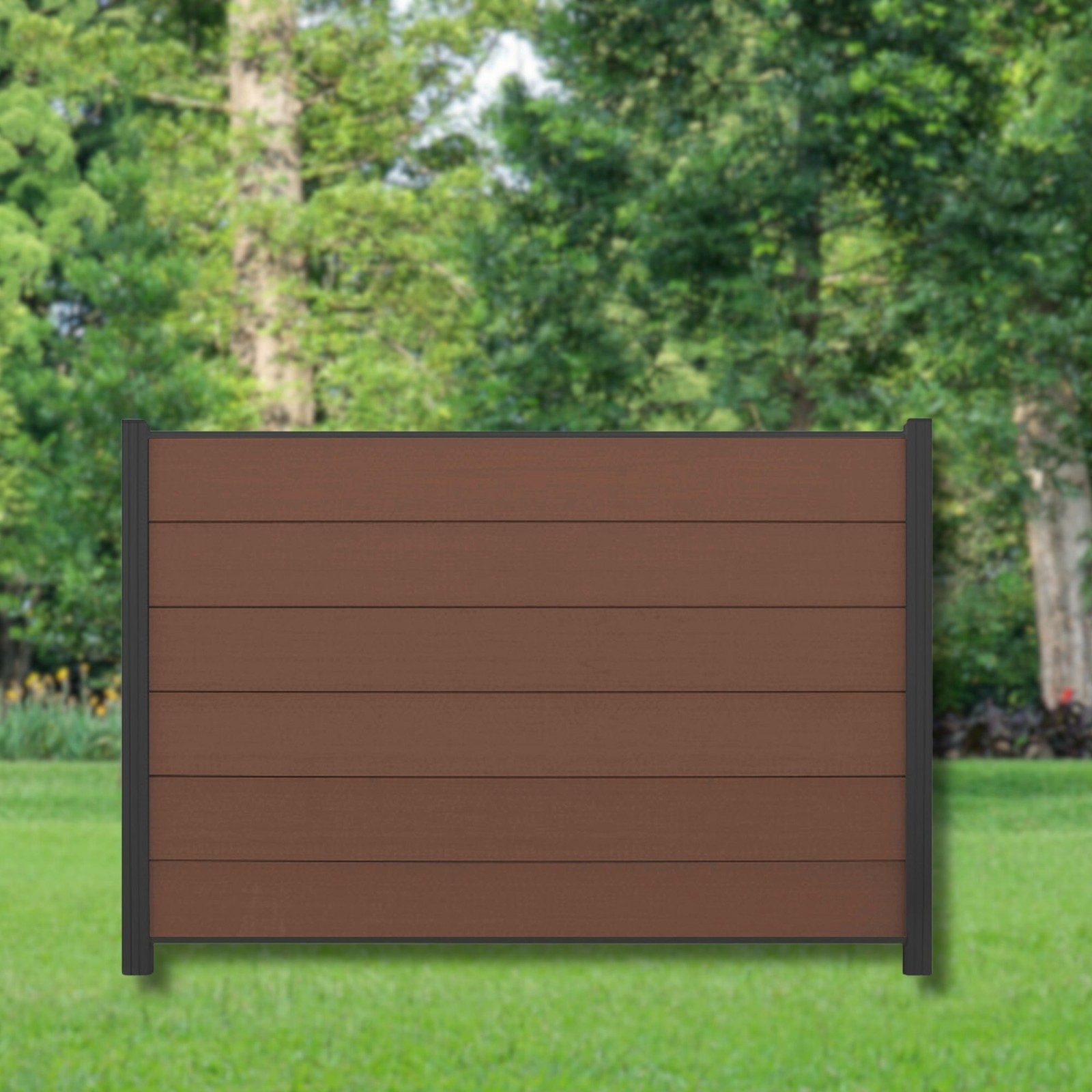 WPC Profi Zaun Set Komplettset Sichtschutzzaun Alupfosten Redwood Braun 180x120 cm, (Komplettset, mit Start- und Abschlussleisten, Pfosten und Zubehör)