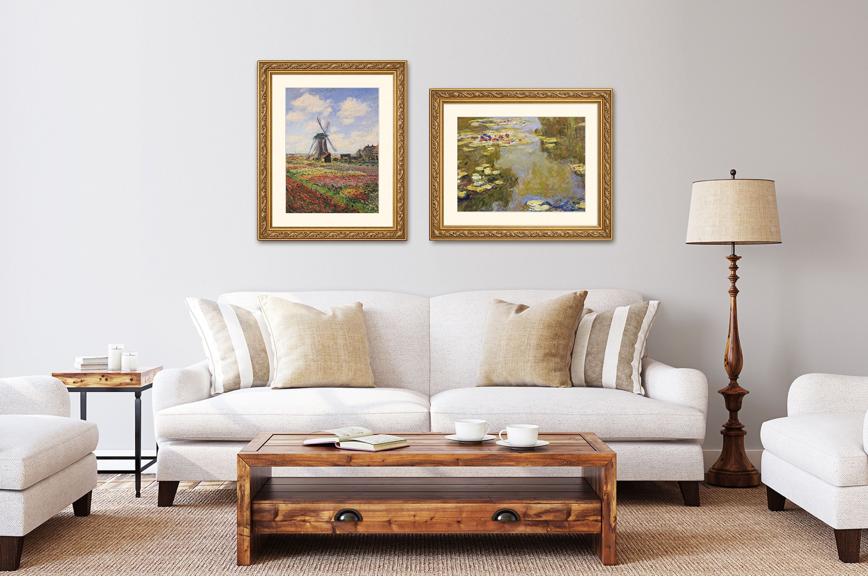 artissimo Bild mit Rahmen Wandbild gerahmt 53x63 cm Kunstdruck mit Passepartout & Barock-Rahmen, Claude Monet: The Lily Pond / Seerosen-Teich