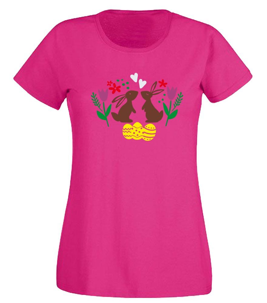 G-graphics T-Shirt Osterhasen mit Blumen Slim-fit Damen T-Shirt mit trendigem Frontprint