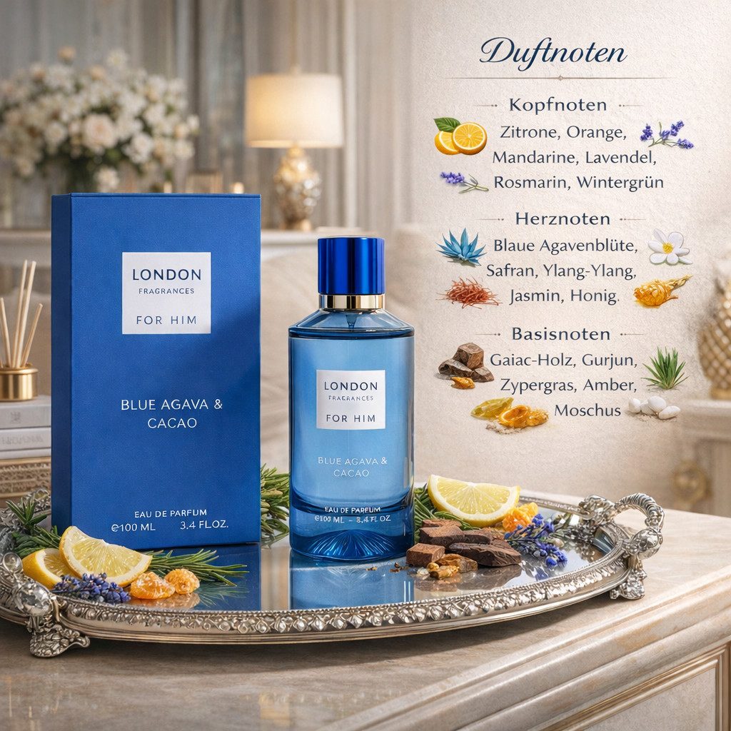 LONDON FRAGRANCES Eau de Parfum For Him, Herrenduft. Velvet Rose & Whisky Cedarwood 100 ml, 1-tlg., Hergestellt in UK, Elegant