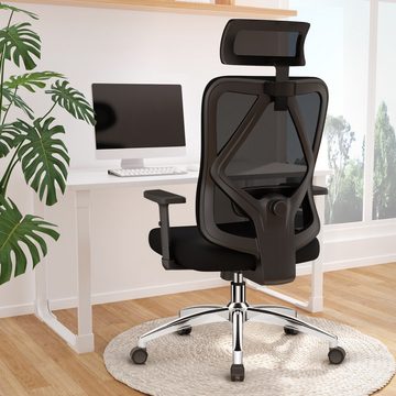 Homimaster Bürostuhl Ergonomischer Bürostuhl (Chefsessel mit verstellbare Armlehne und Lendenwirbelstütze), Hautfreundliche Netz-Hochlehne, Schreibtischstuhl bis 150kg Belastbar