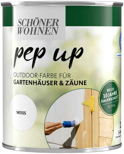SCHÖNER WOHNEN-Kollektion Wetterschutzfarbe pep up Outdoor, 1 Liter, weiß, Farbe für Gartenhäuser und Zäune