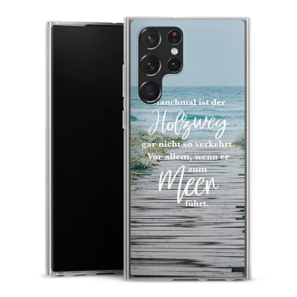 DeinDesign Handyhülle »Strand Motivation Spruch Holzweg«, Samsung