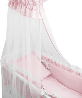 hopsibaby Beistellbett 3in1 Babybett Komplettbett Royal Rosa Spitze, Premium Baumwolle