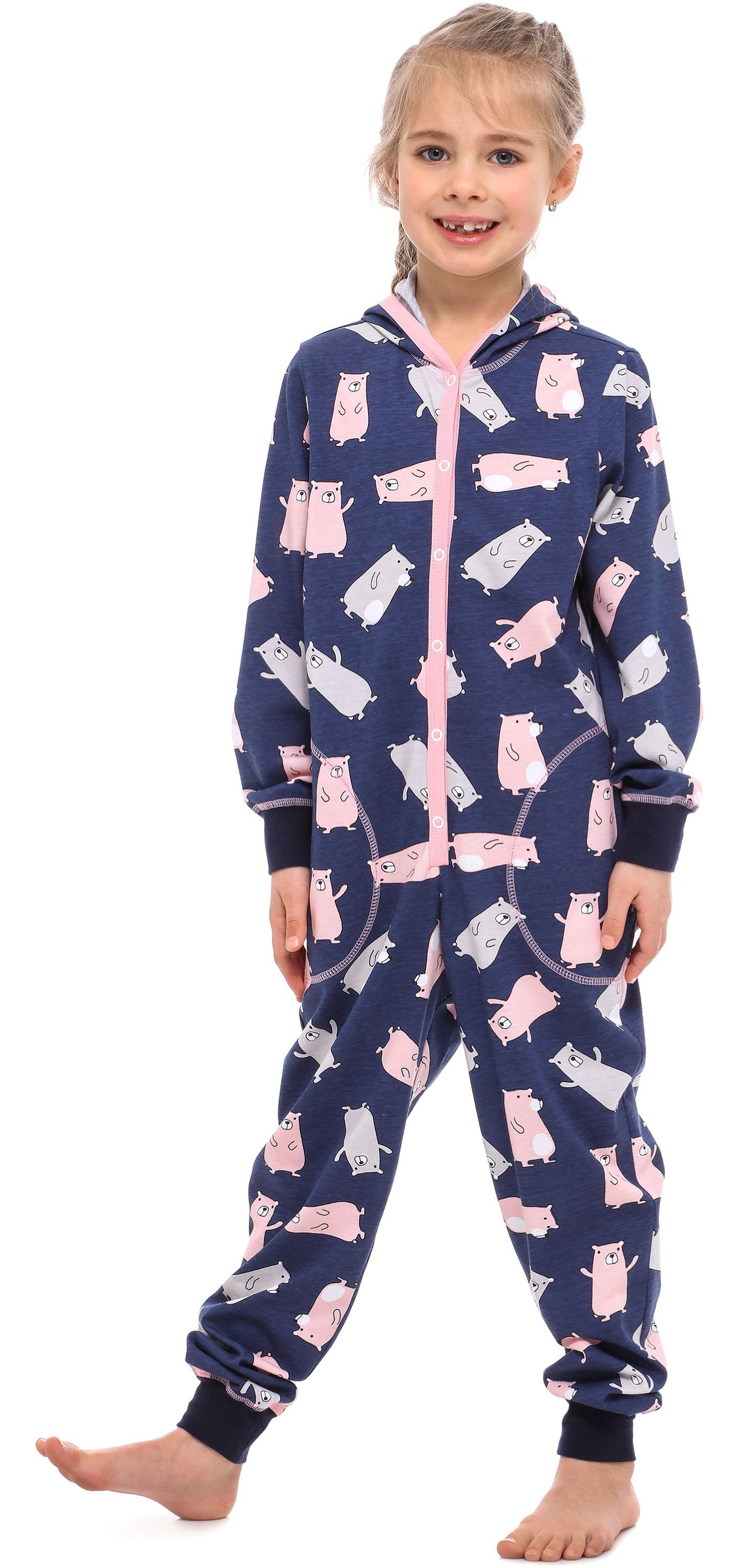 Merry Style Schlafanzug Mädchen Schlafoverall mit Kapuze MS10-223 Marineblau Teddybär | Pyjamas