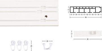 Gardinenschiene Kunststoffschiene CREDO, GARESA, 3-läufig, Wunschmaßlänge, mit Bohren, verschraubt, Deckenmontage, mit Kunststoffverbinder verlängerbar