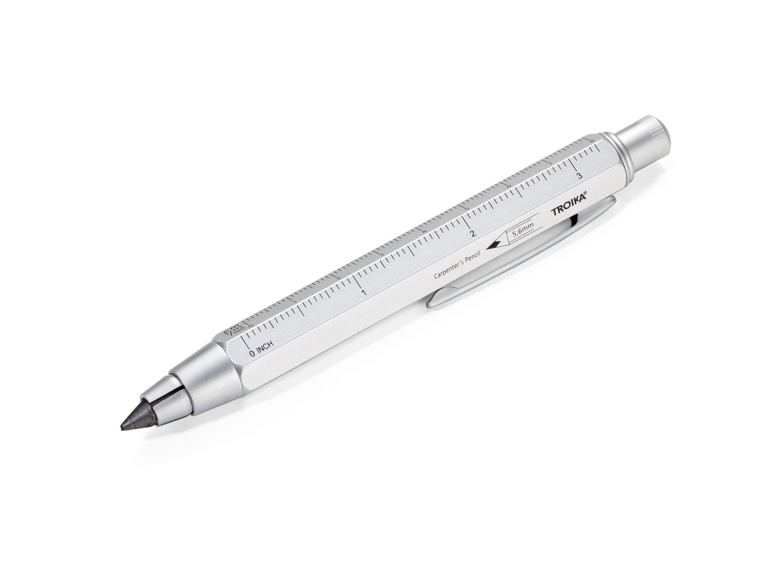 TROIKA Bleistift ZIMMERMANN 5,6mm Mine – mit Lineal & Anspitzer für Holz, Stein & Beton, (1-tlg., Skala in Zentimeter & Zoll), Fallminenstift für Baustellen, Profis & Heimwerker, robustes Werkzeug